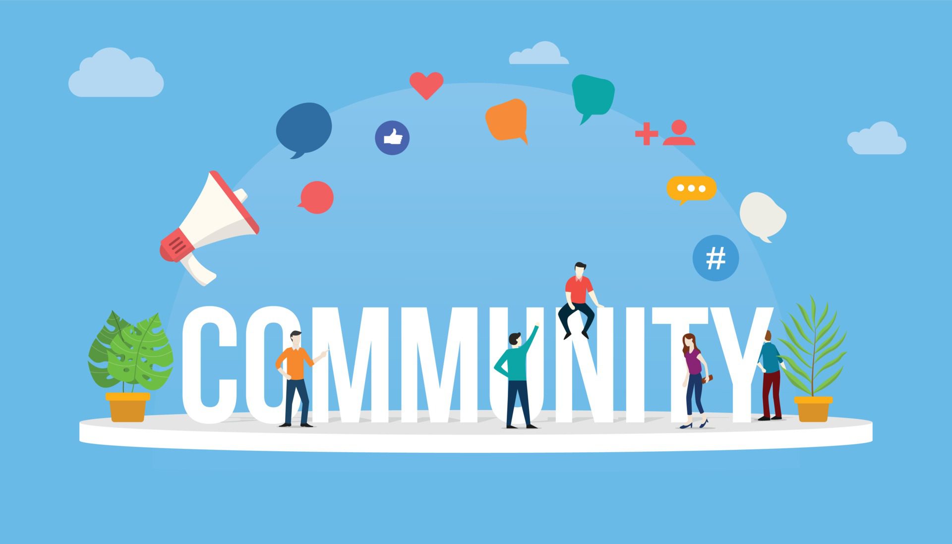 community people concept with big text and people Free Vector