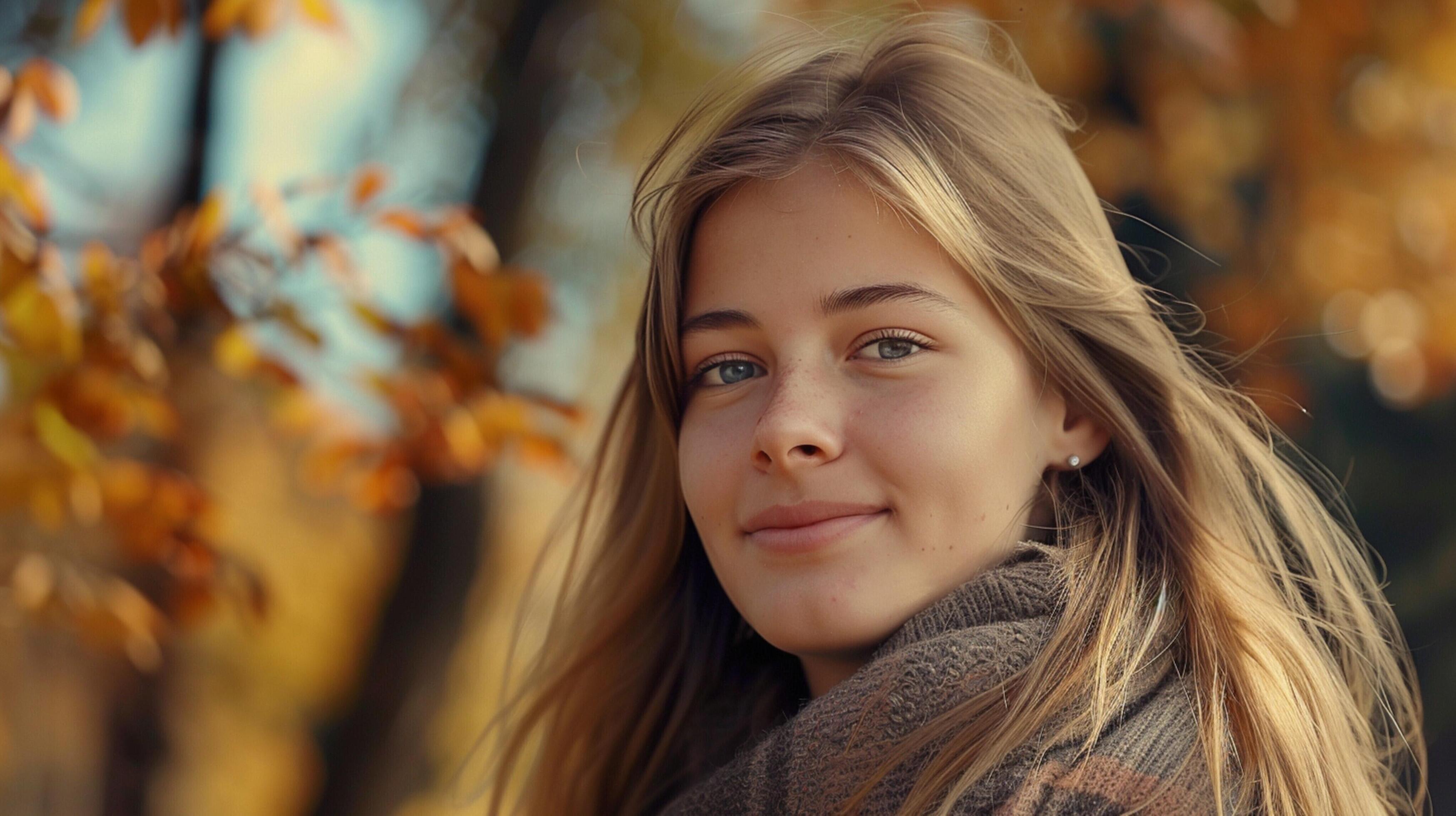 young woman with long blond hair enjoying autumn Stock Free