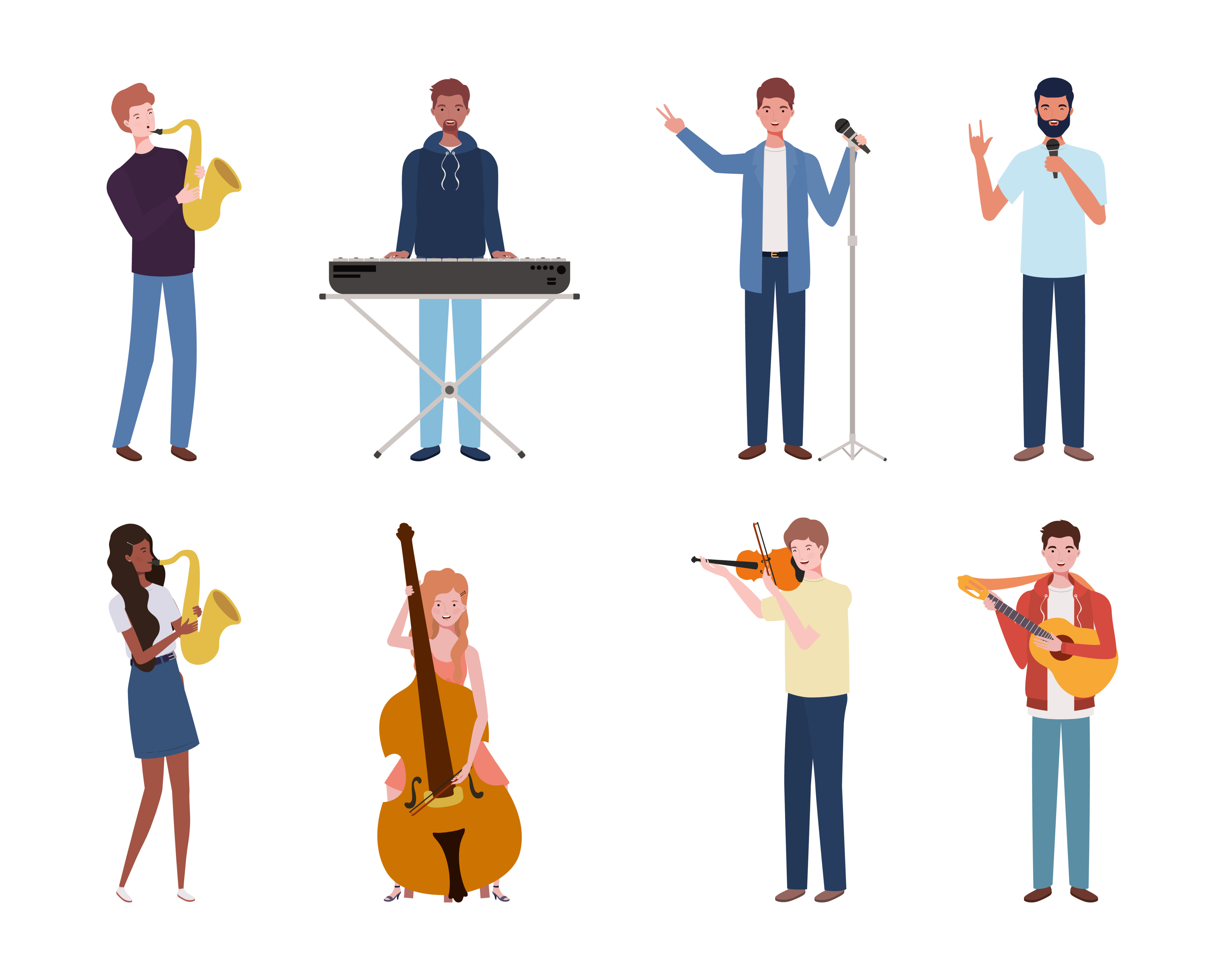 group of young people playing musical instruments Free Vector