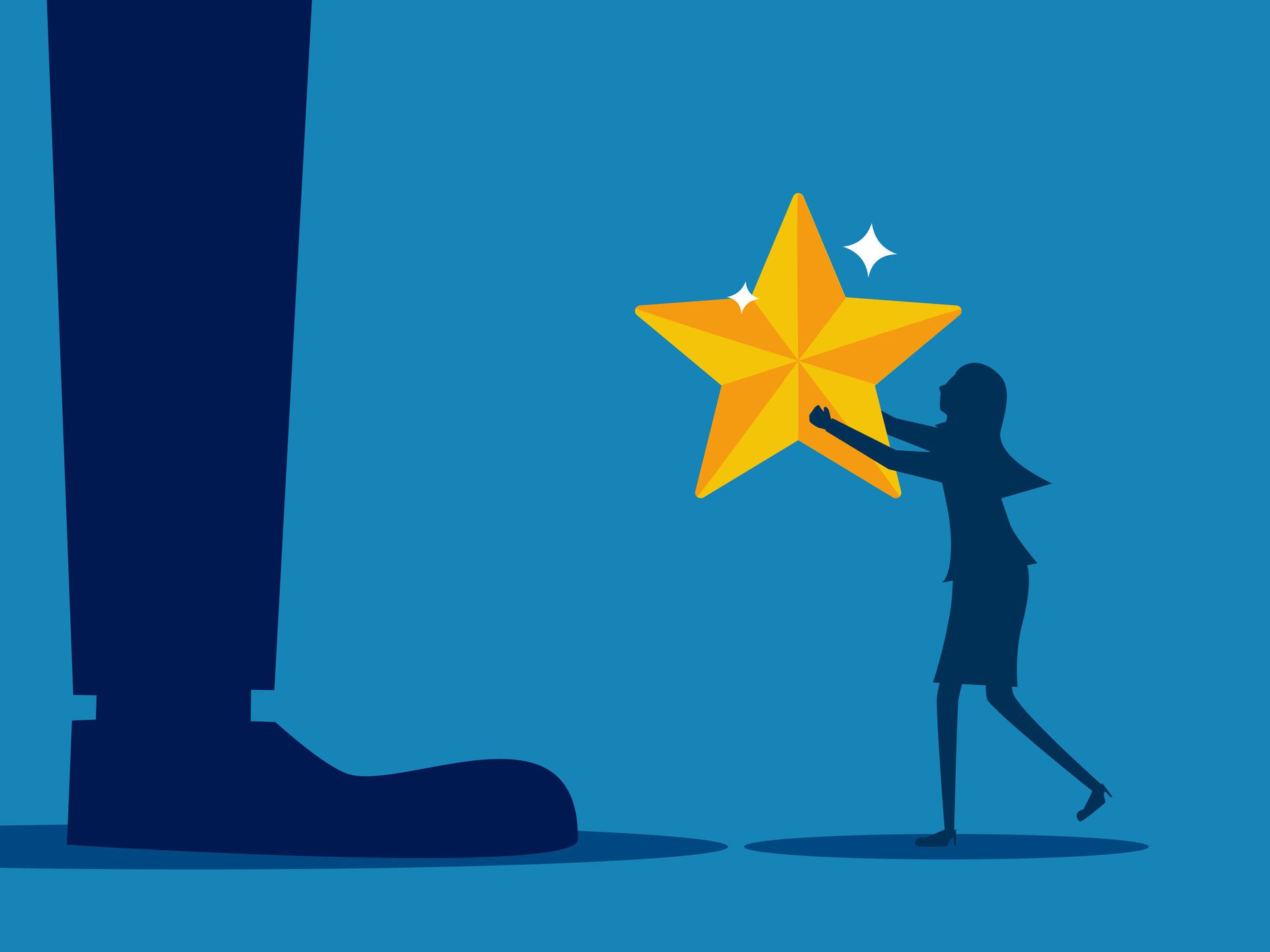 Small businesswoman gives stars to big people Free Vector