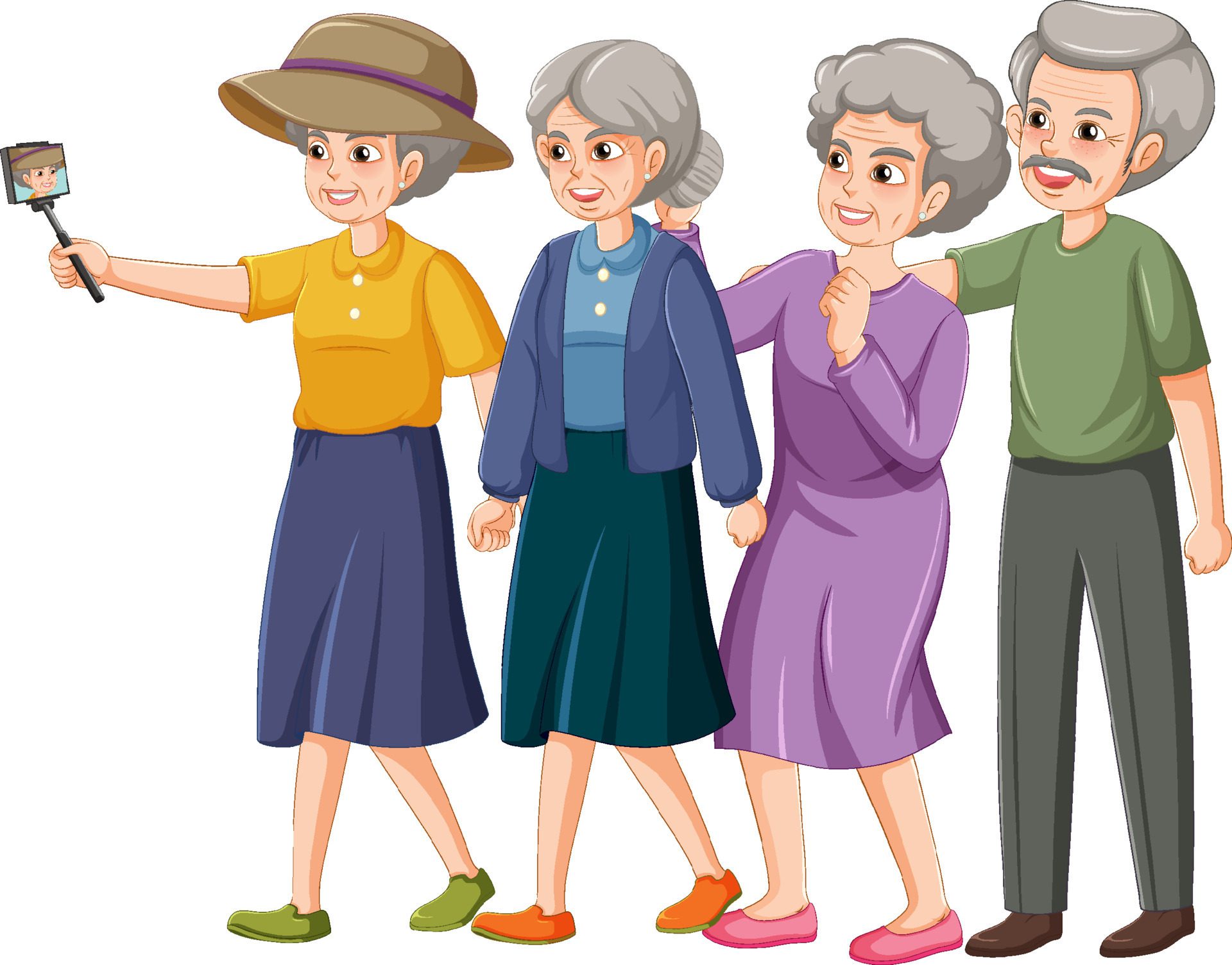 Group of elderly people taking selfie Free Vector