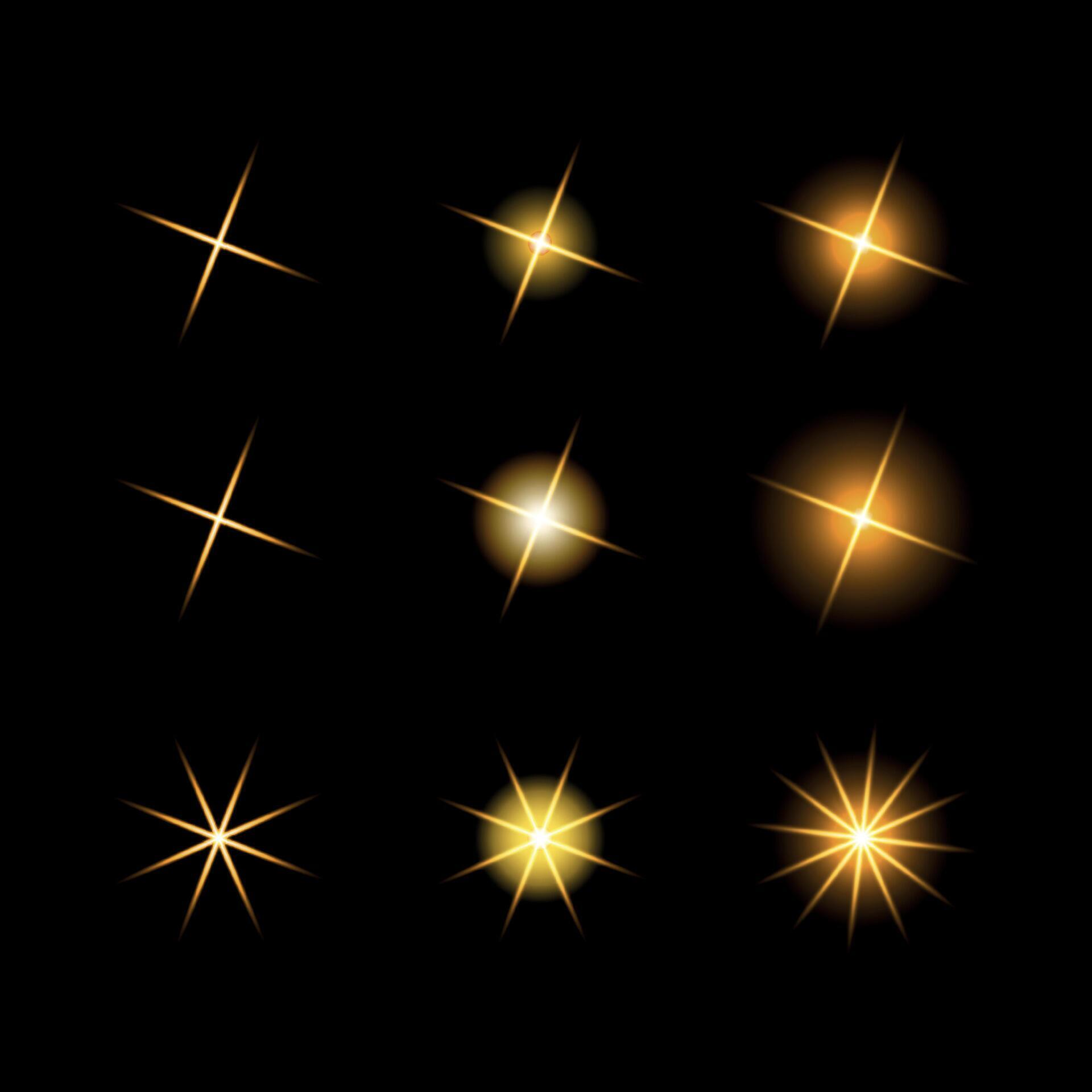 Set of sparkles. Bright flash of light, new star, bright sun for illustrations Stock Free