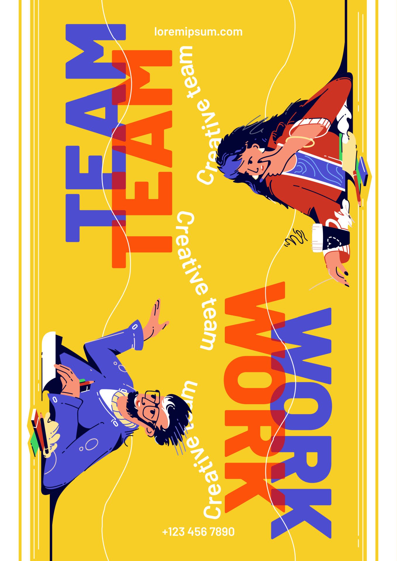 Team work cartoon poster with business people Free Vector