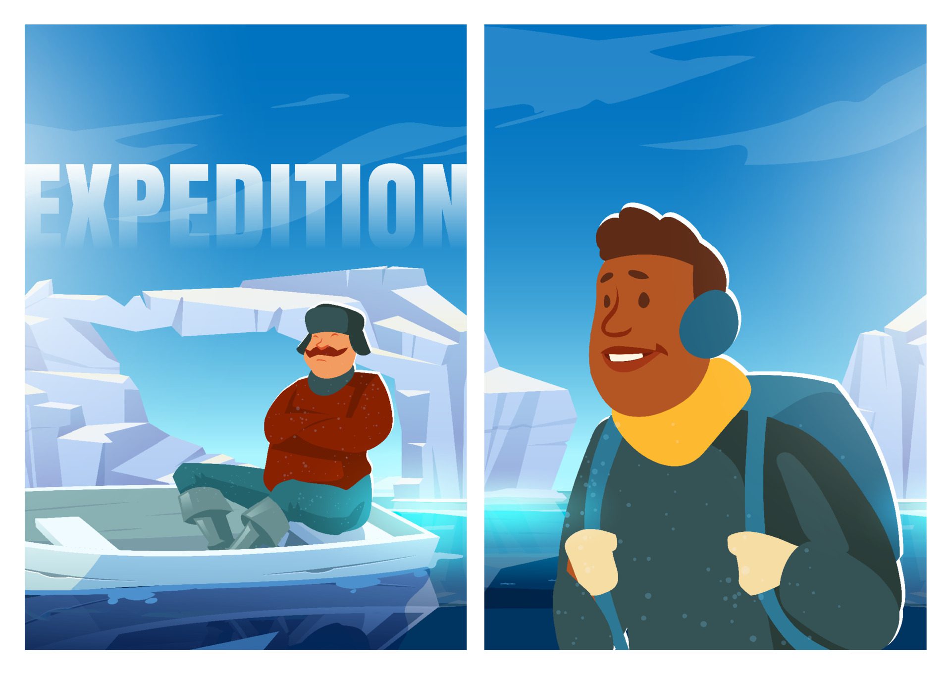 Expedition poster with people on glacier in arctic Free Vector