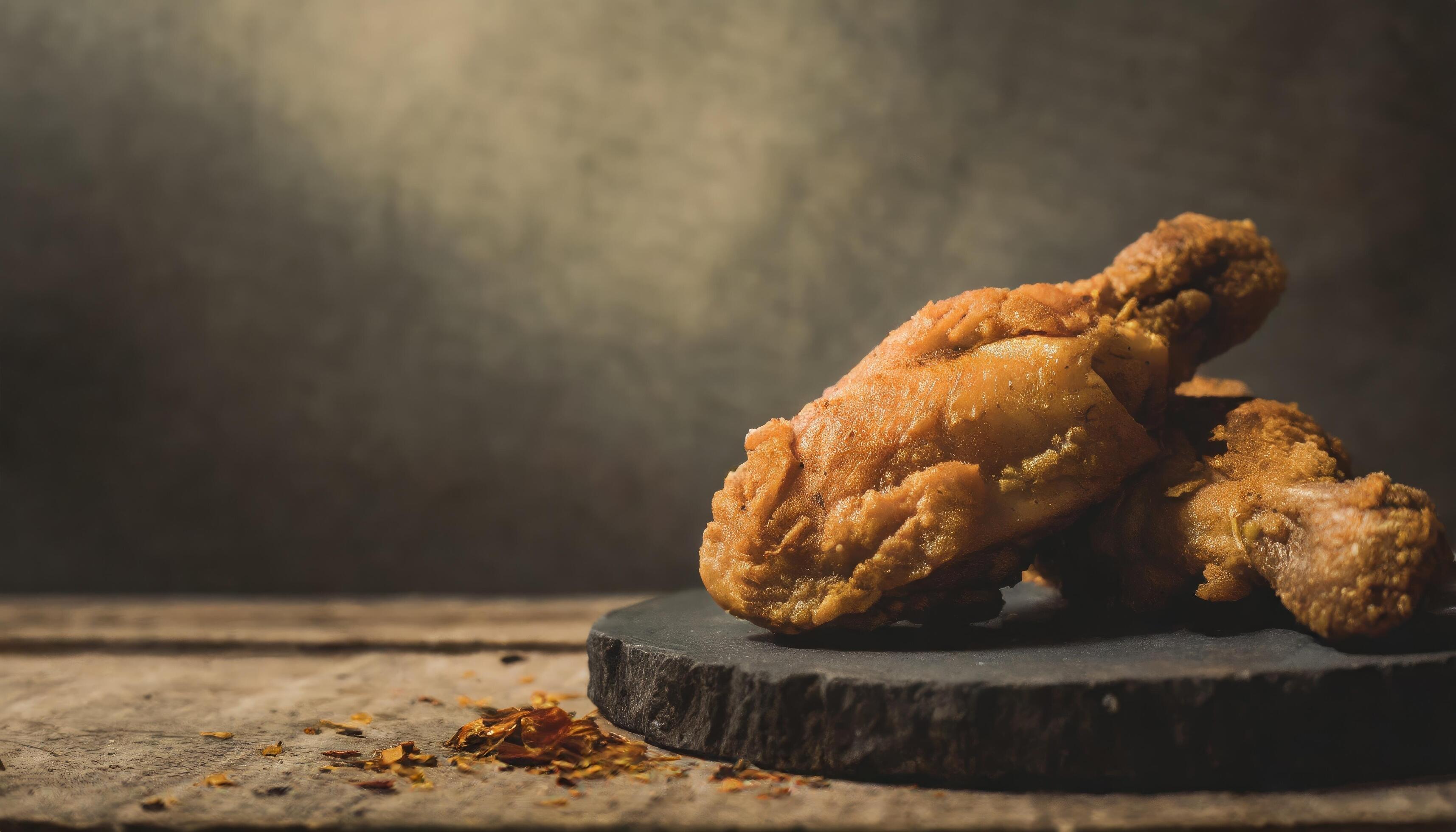 Copy Space image of Classic Southern Fried Chicken on dark background. Stock Free