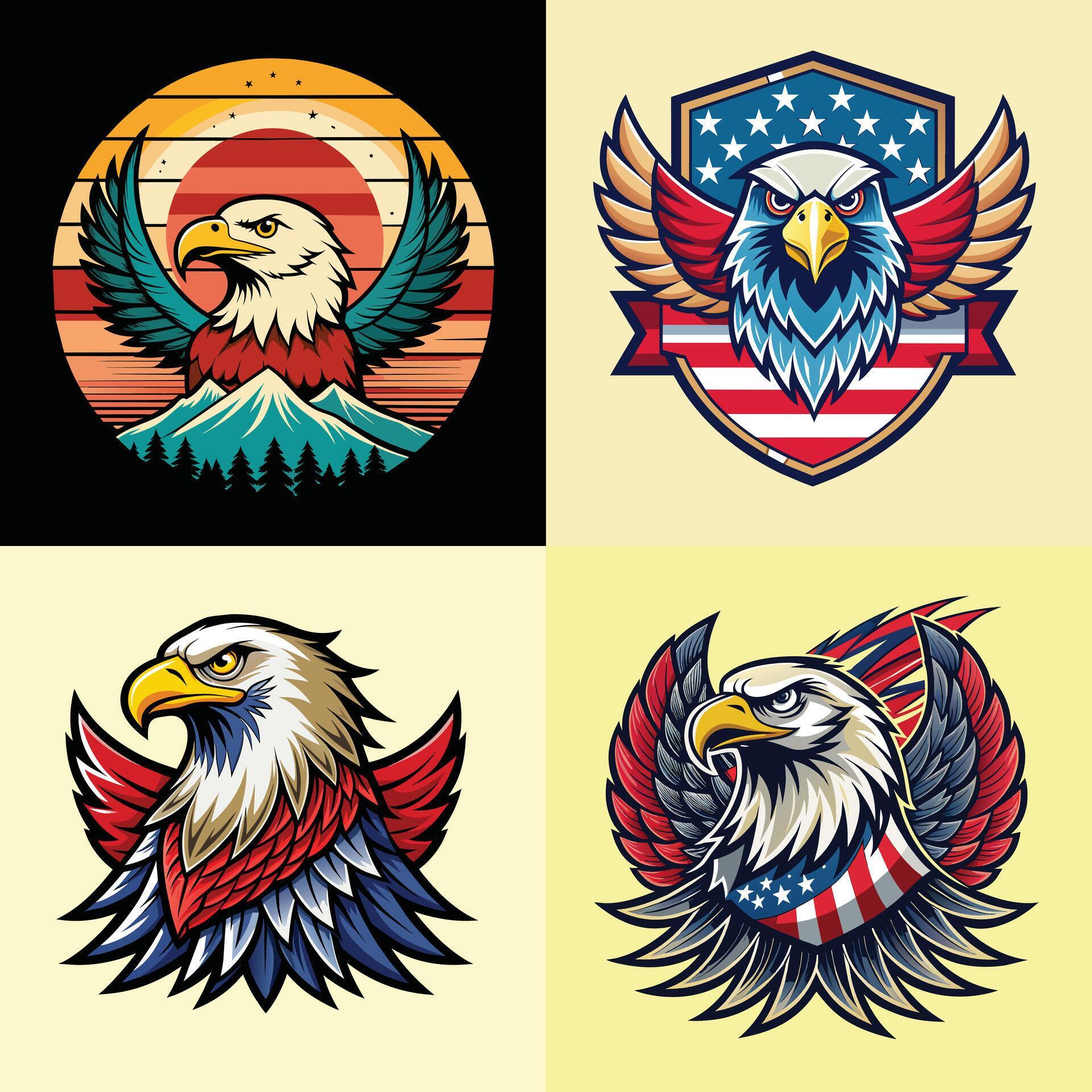 Set of american eagle emblems with stars and stripes isolated vector illustration Stock Free