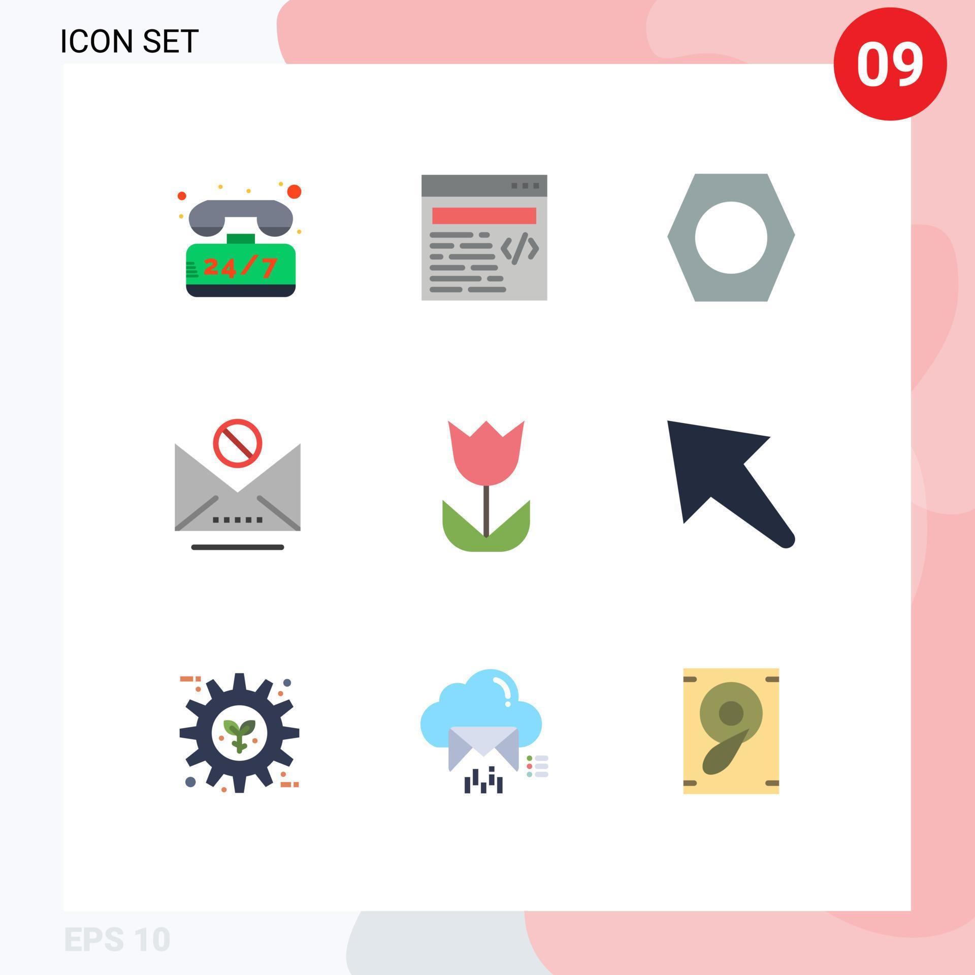 9 User Interface Flat Color Pack of modern Signs and Symbols of photo flower bolt camera mail Editable Vector Design Elements Stock Free