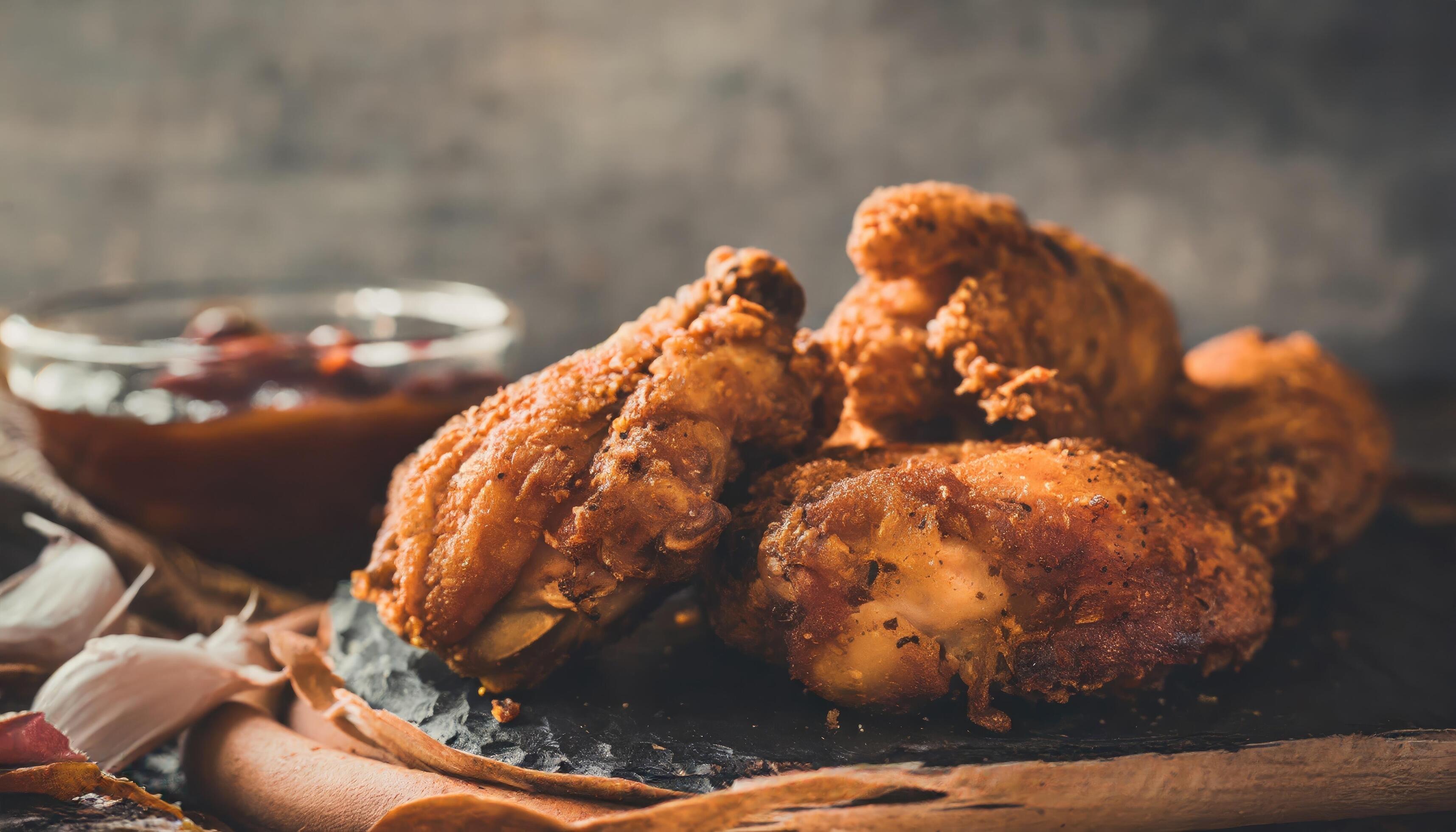 Copy Space image of Classic Southern Fried Chicken on dark background. Stock Free