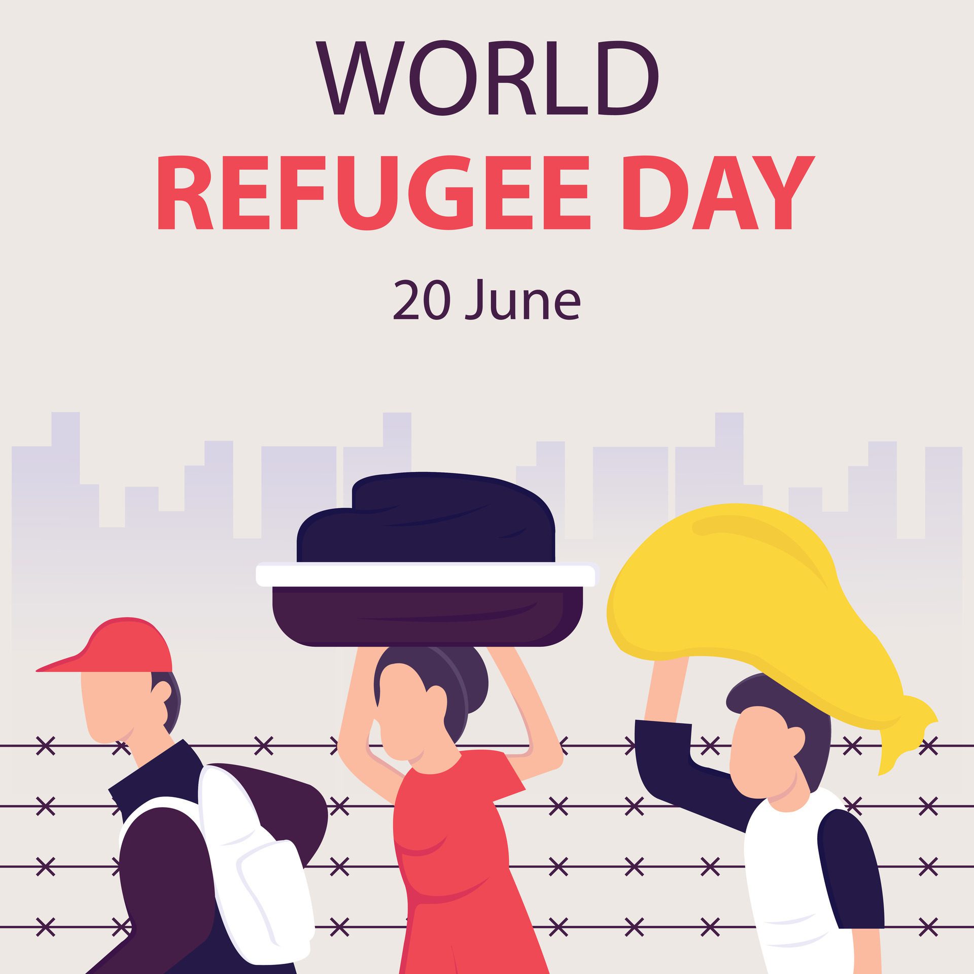 illustration graphic of a group of people fled carrying luggage, perfect for international day, world refugee day, celebrate, greeting card, etc. Free Vector