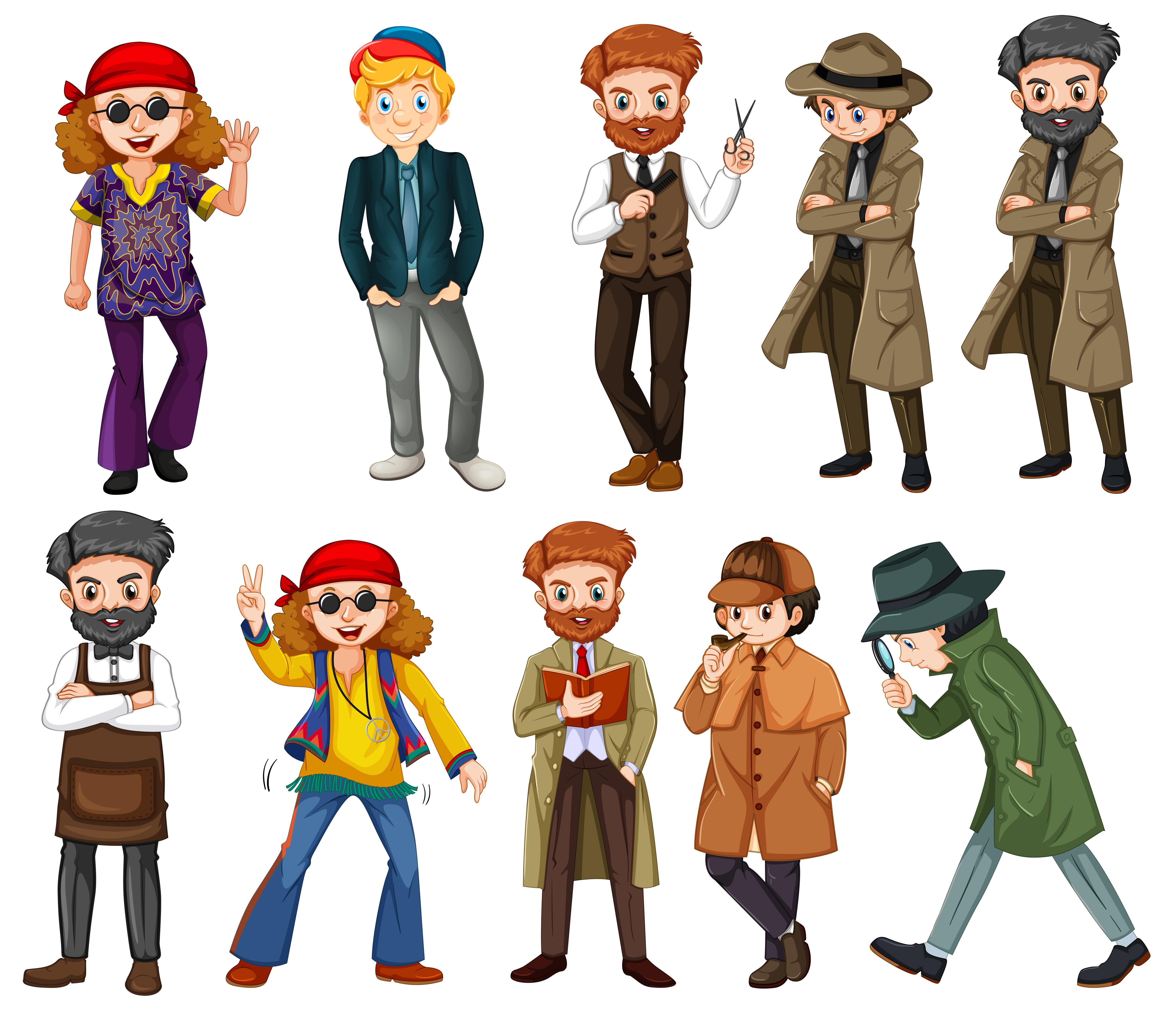 A set of male character Free Vector