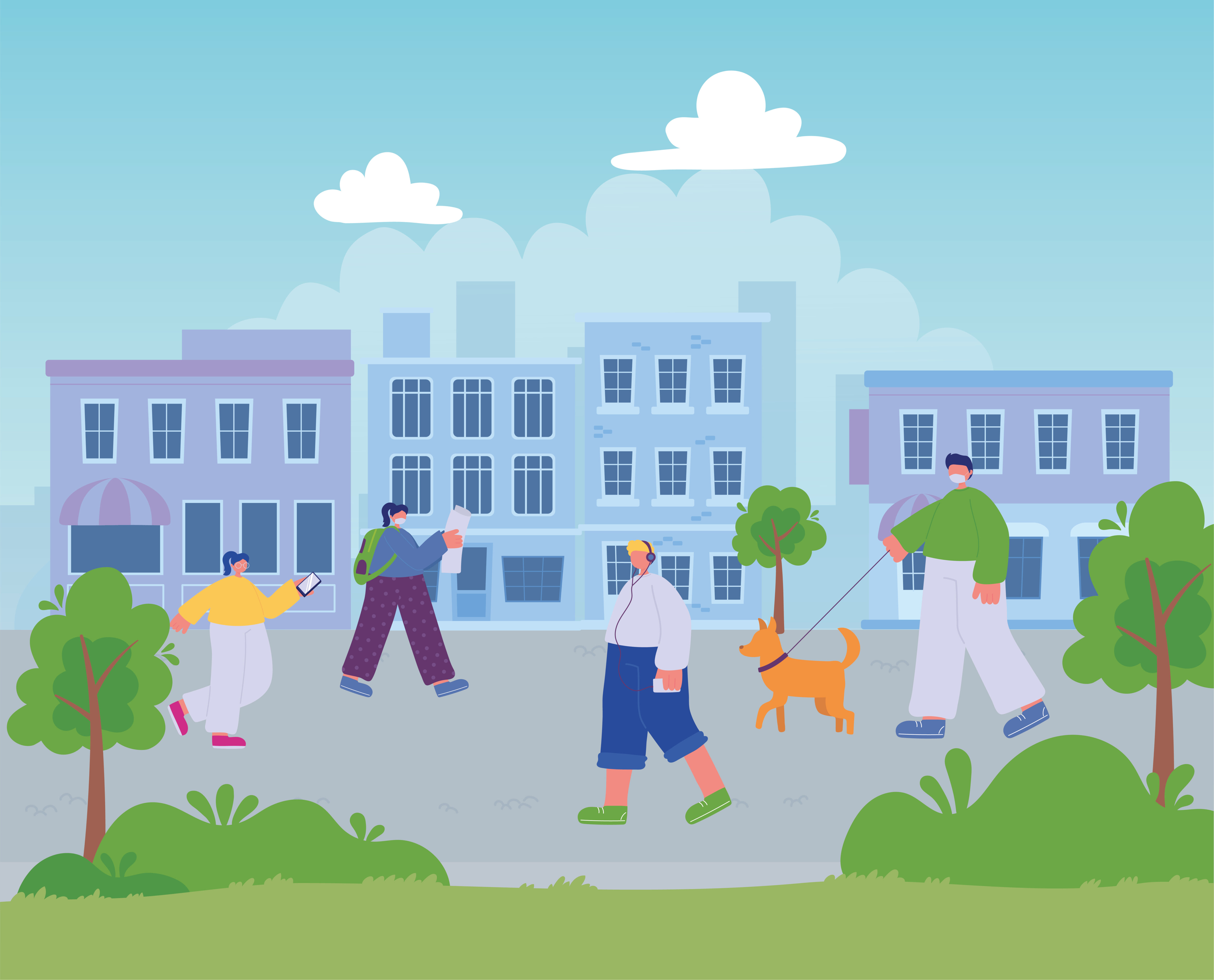 people walking in the street city, different activities urban Free Vector