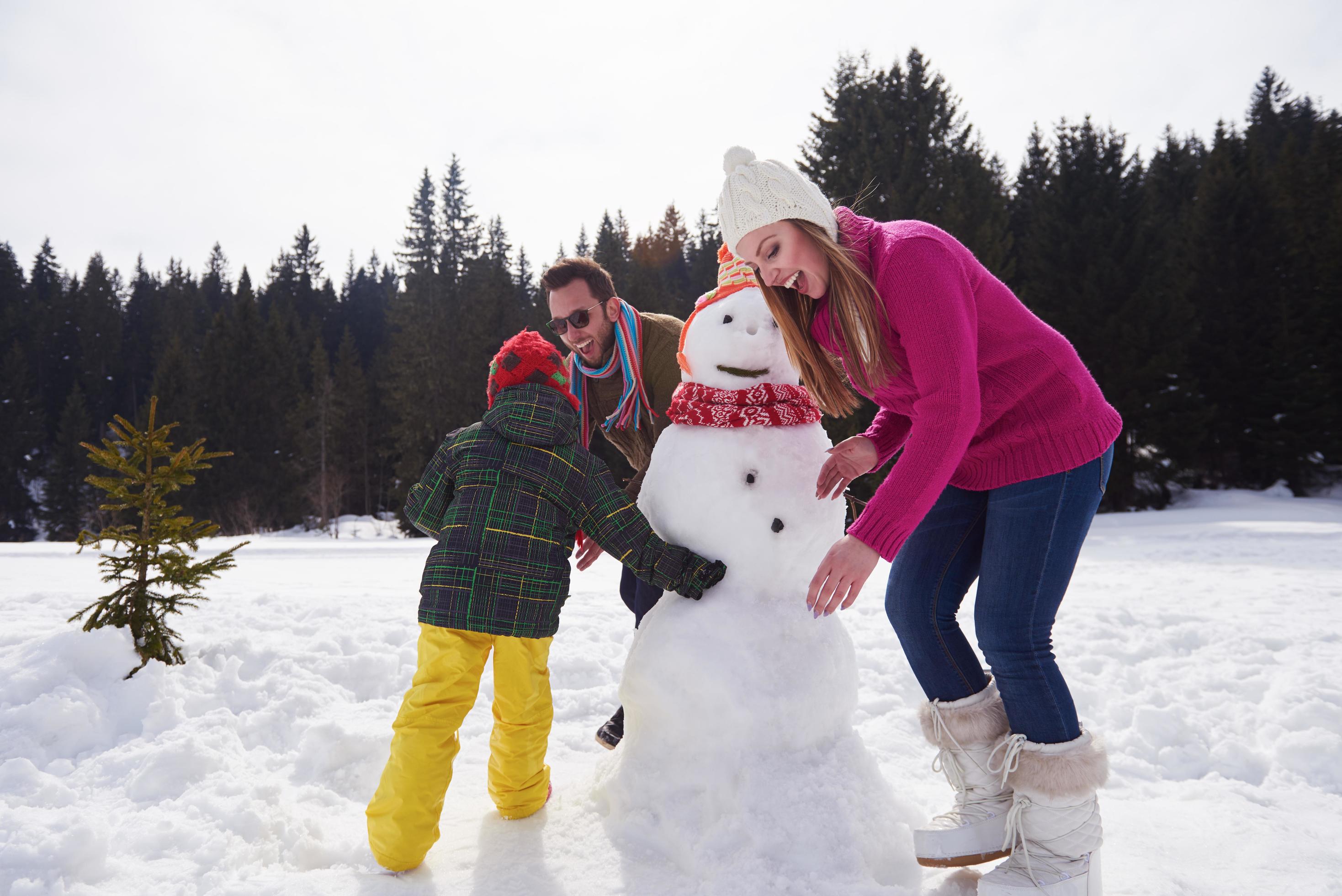 happy family building snowman Stock Free