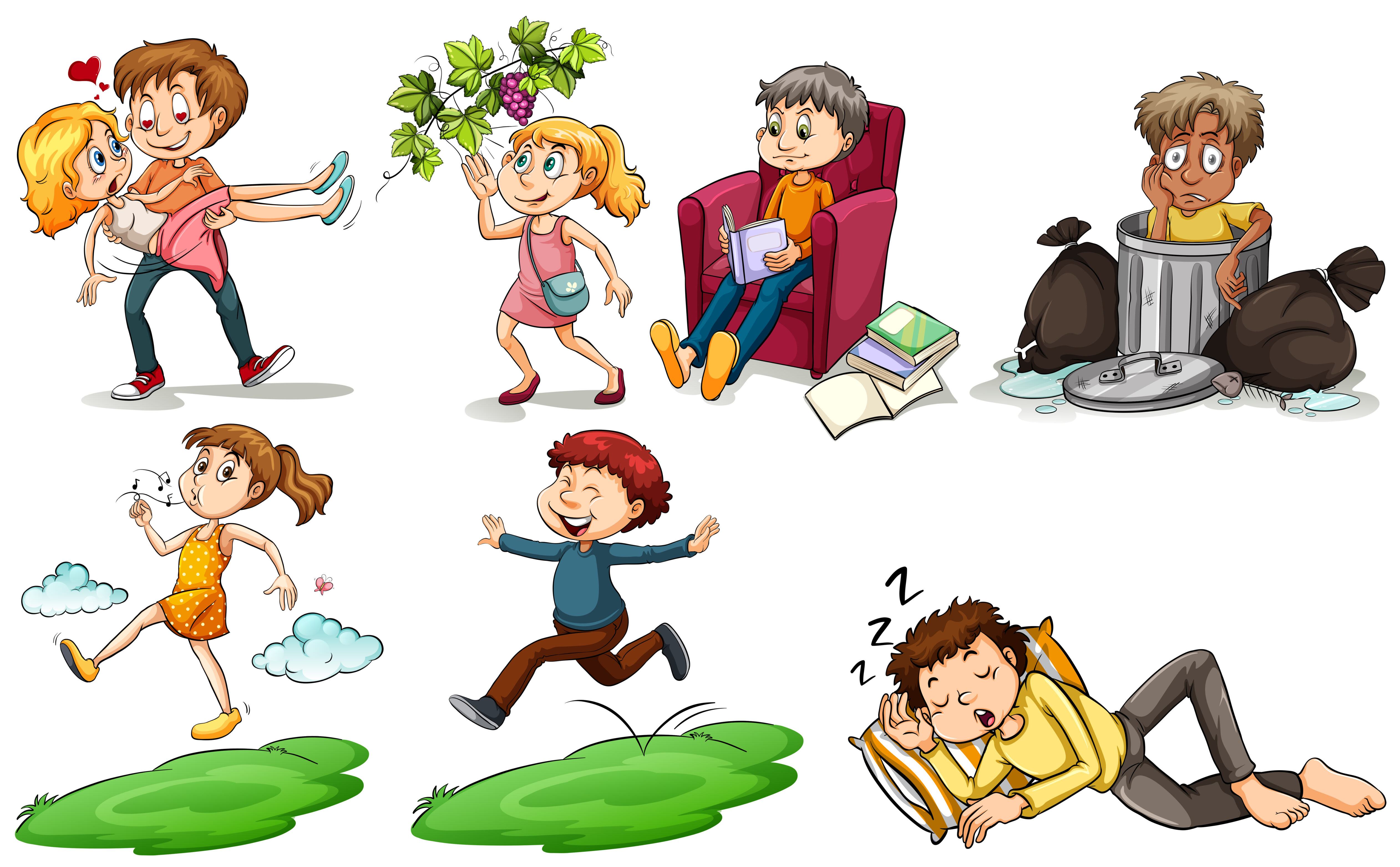 People in different actions Free Vector