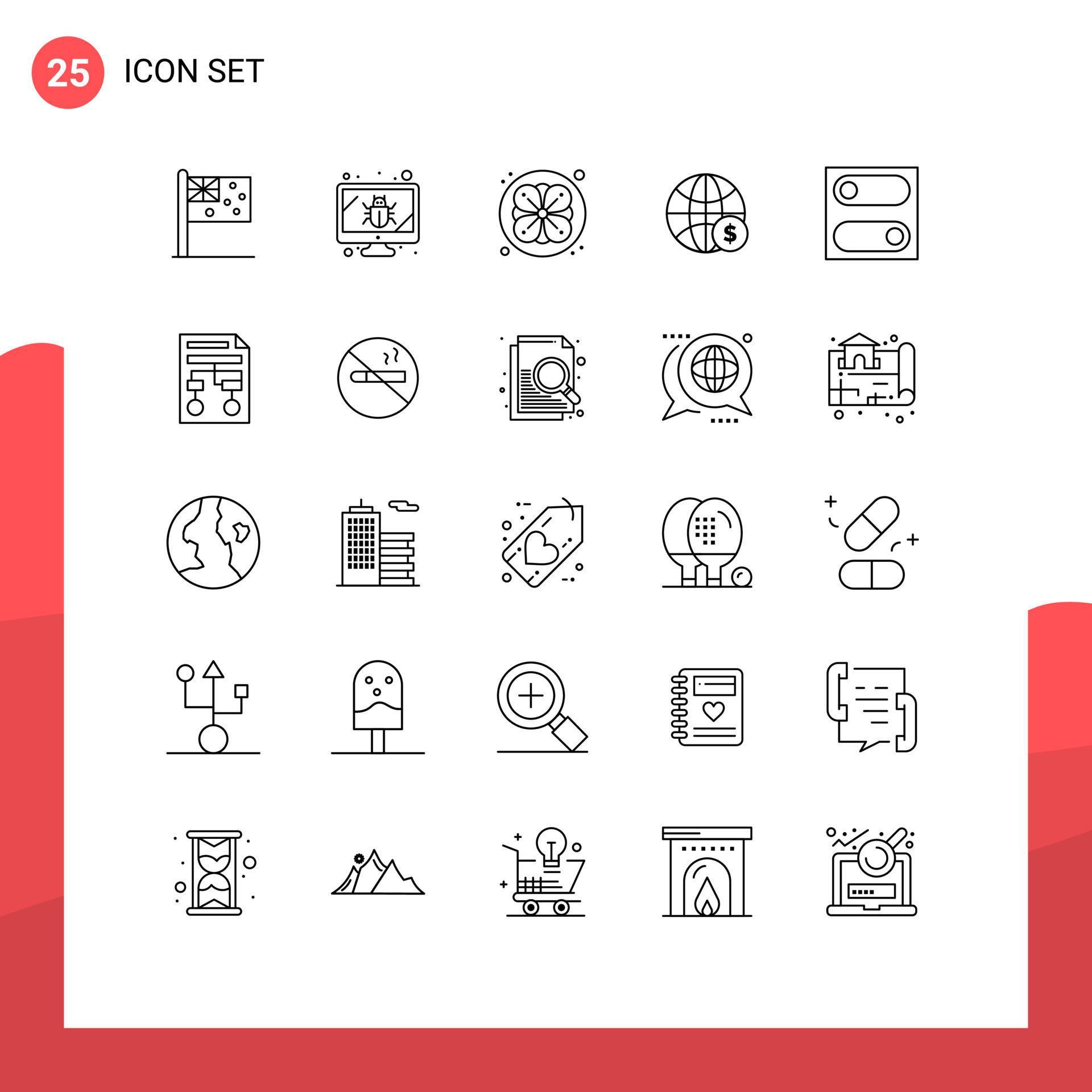 25 Universal Line Signs Symbols of switch business flower money globe Editable Vector Design Elements Stock Free