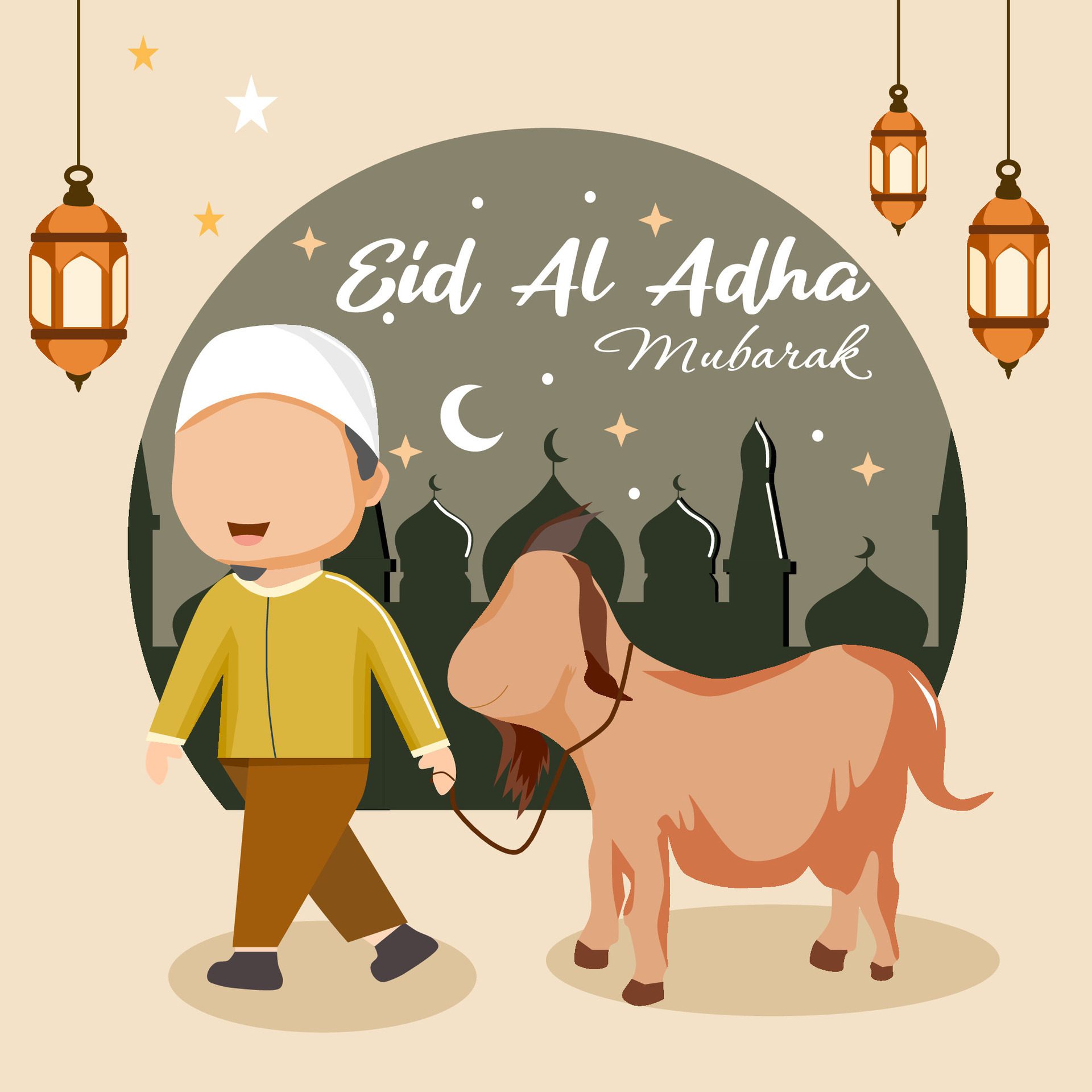 people celebrating eid al-adha illustration Free Vector