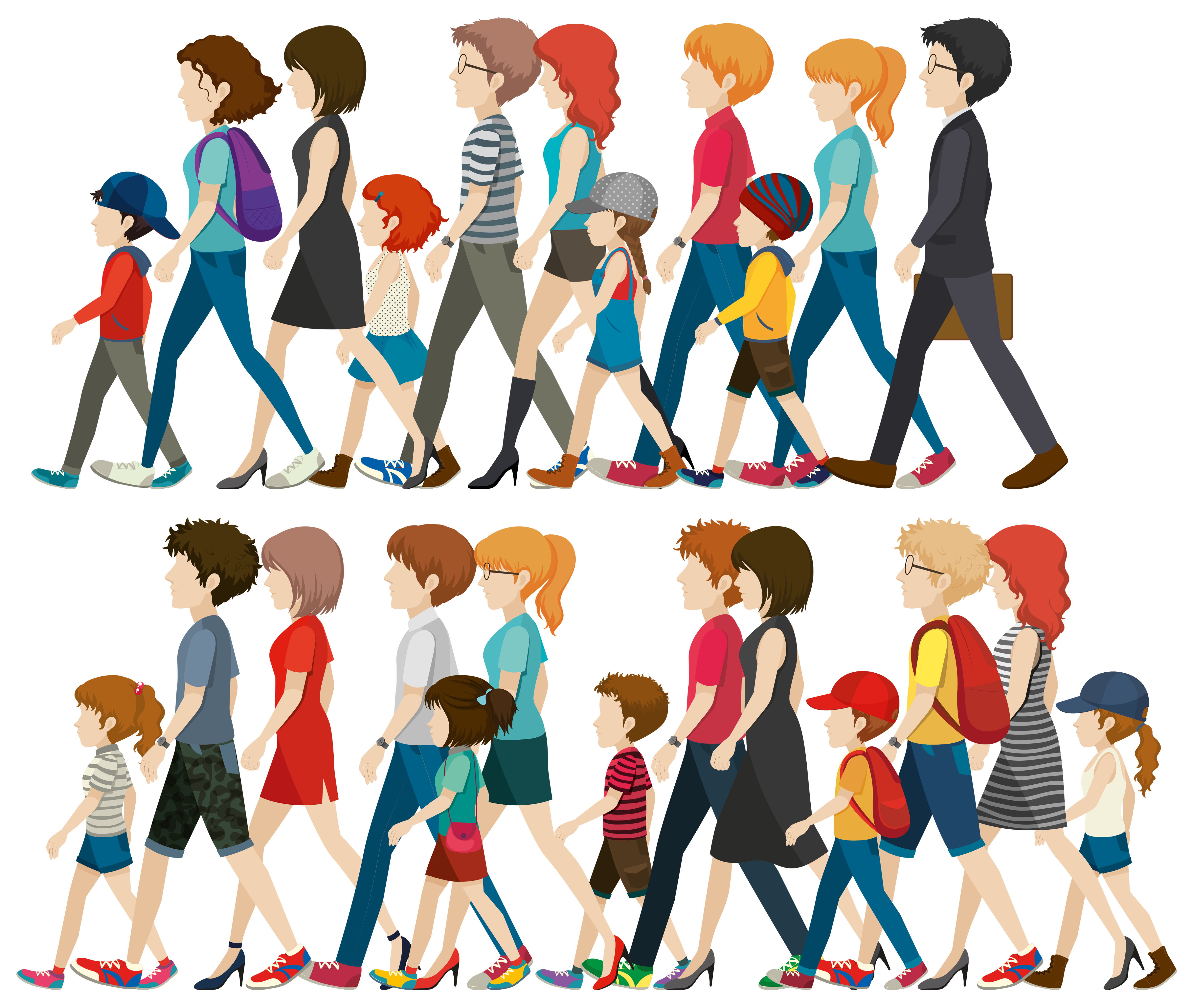 Faceless people walking in group Free Vector