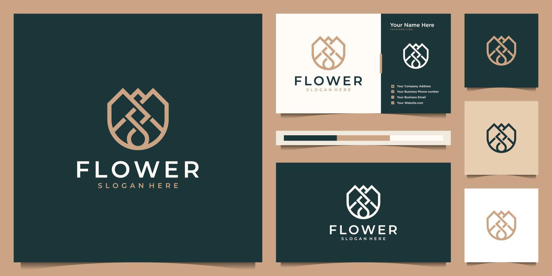 Flower Logo design and business card. Beauty Spa salon Cosmetics brand Linear style. Looped Leaves Logotype design vector Luxury Fashion template. Stock Free and Free SVG