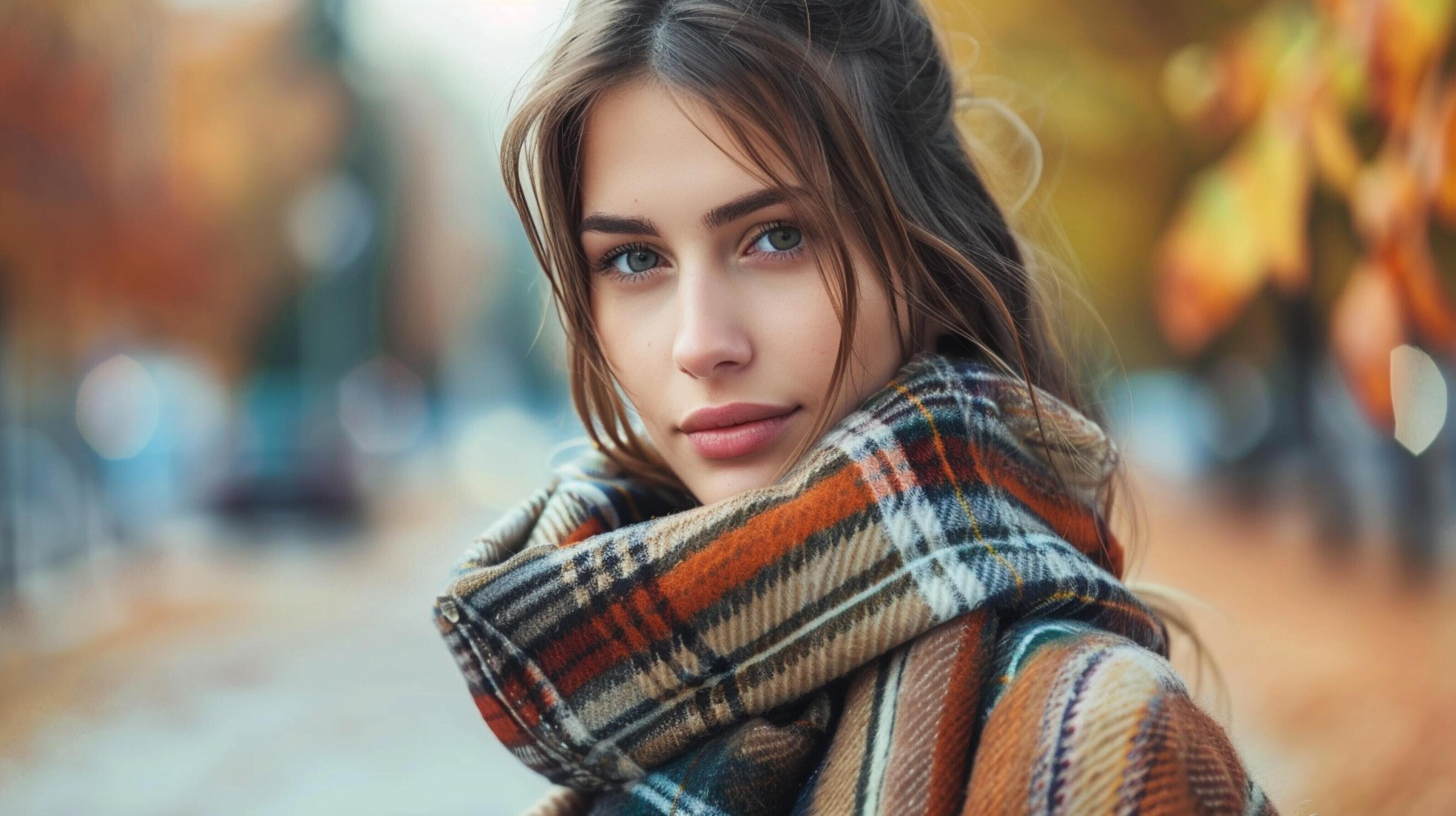 young woman in autumn fashion looking at camera Stock Free