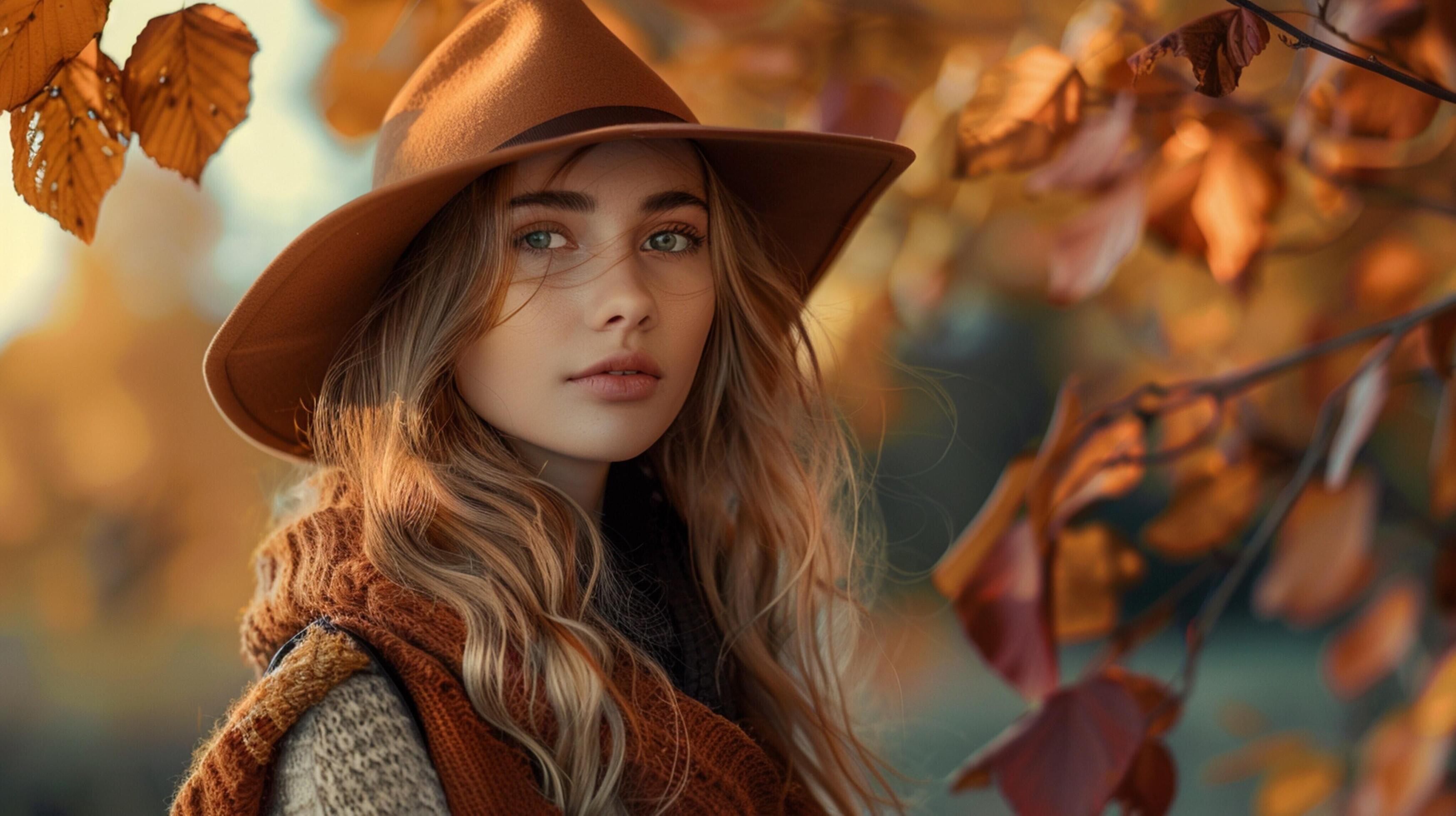 young woman in autumn fashion looking at camera Stock Free