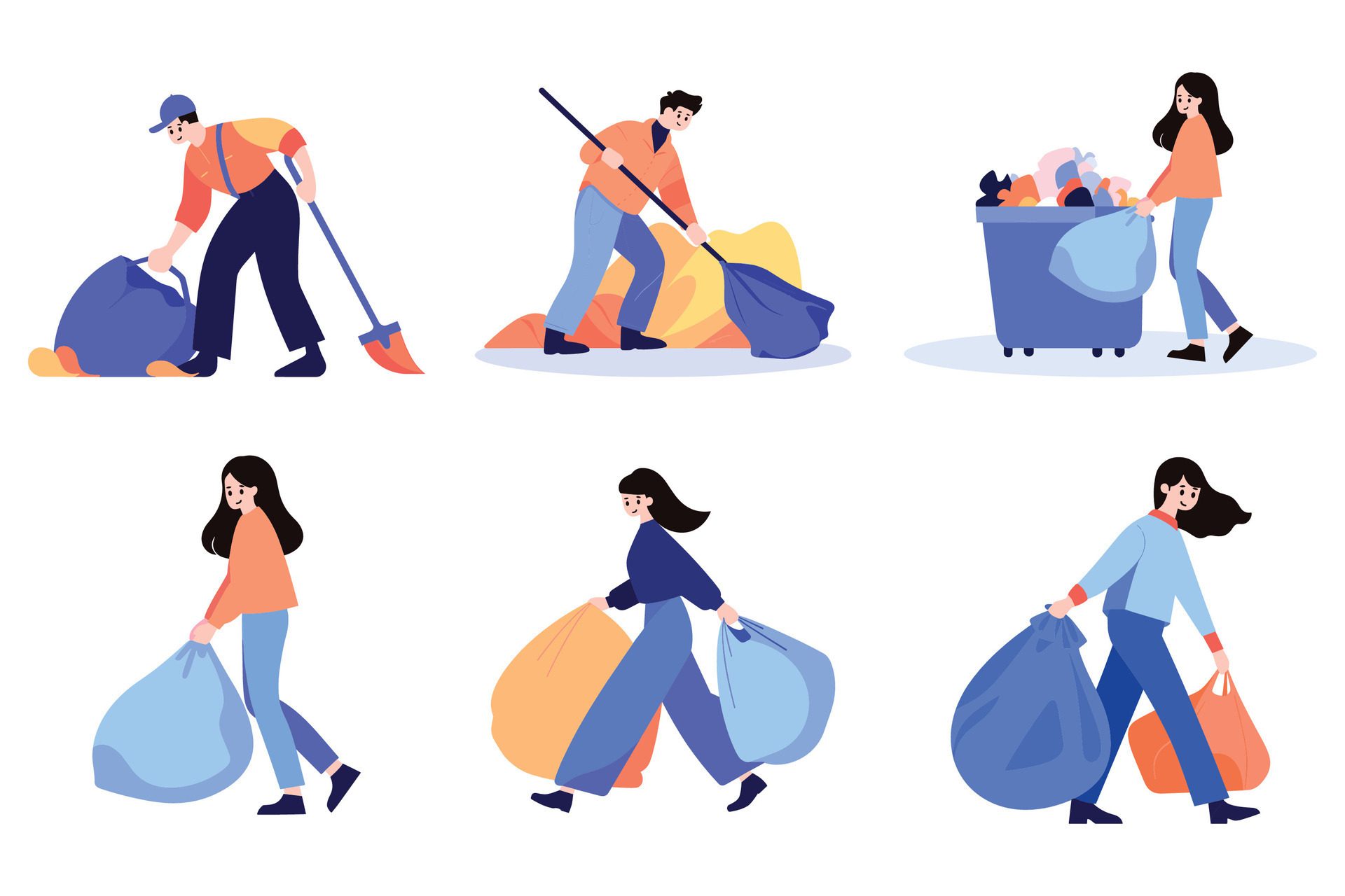 people taking out trash in flat style collection Free Vector