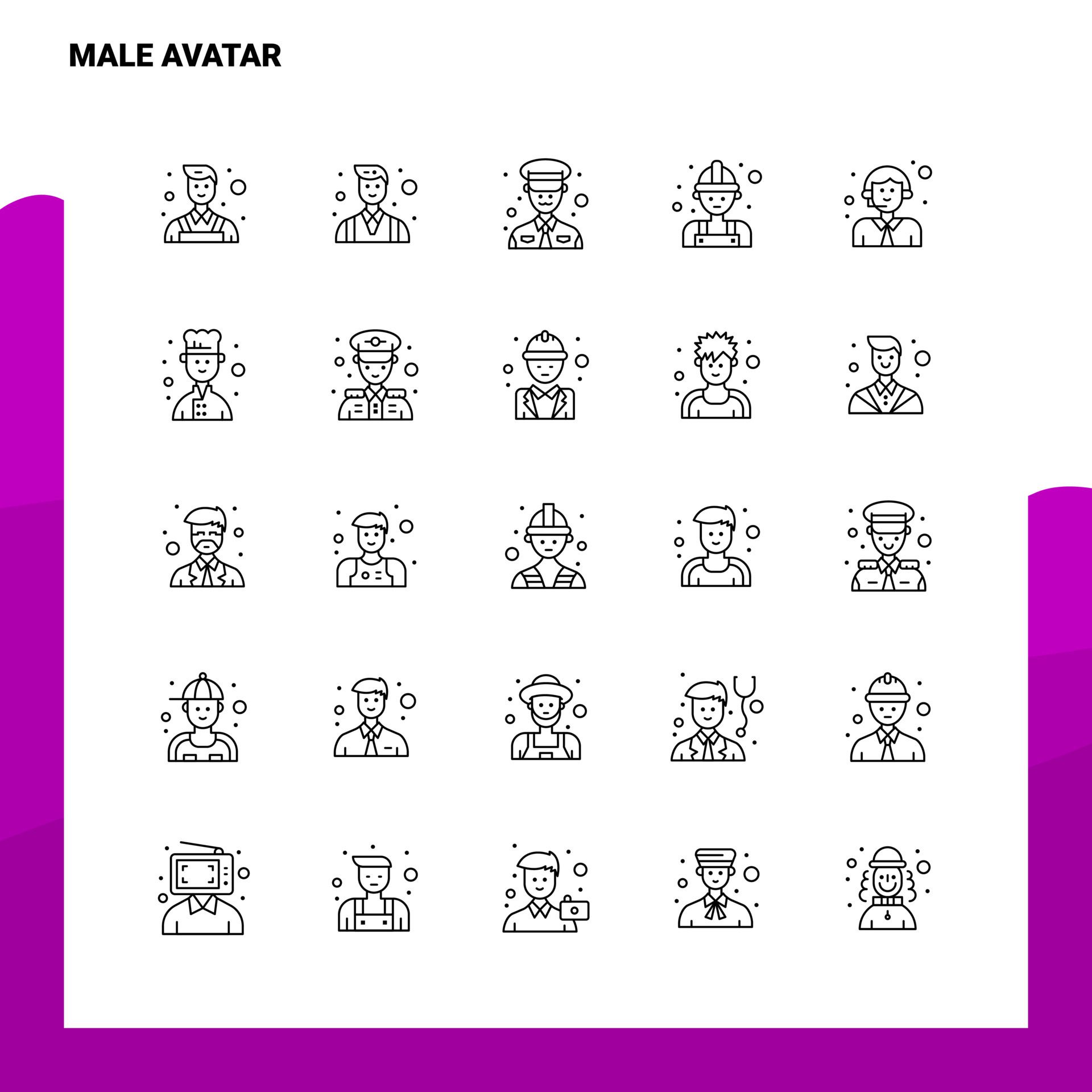 Set of Male Avatar Line Icon set 25 Icons Vector Minimalism Style Design Black Icons Set Linear pictogram pack Free Vector