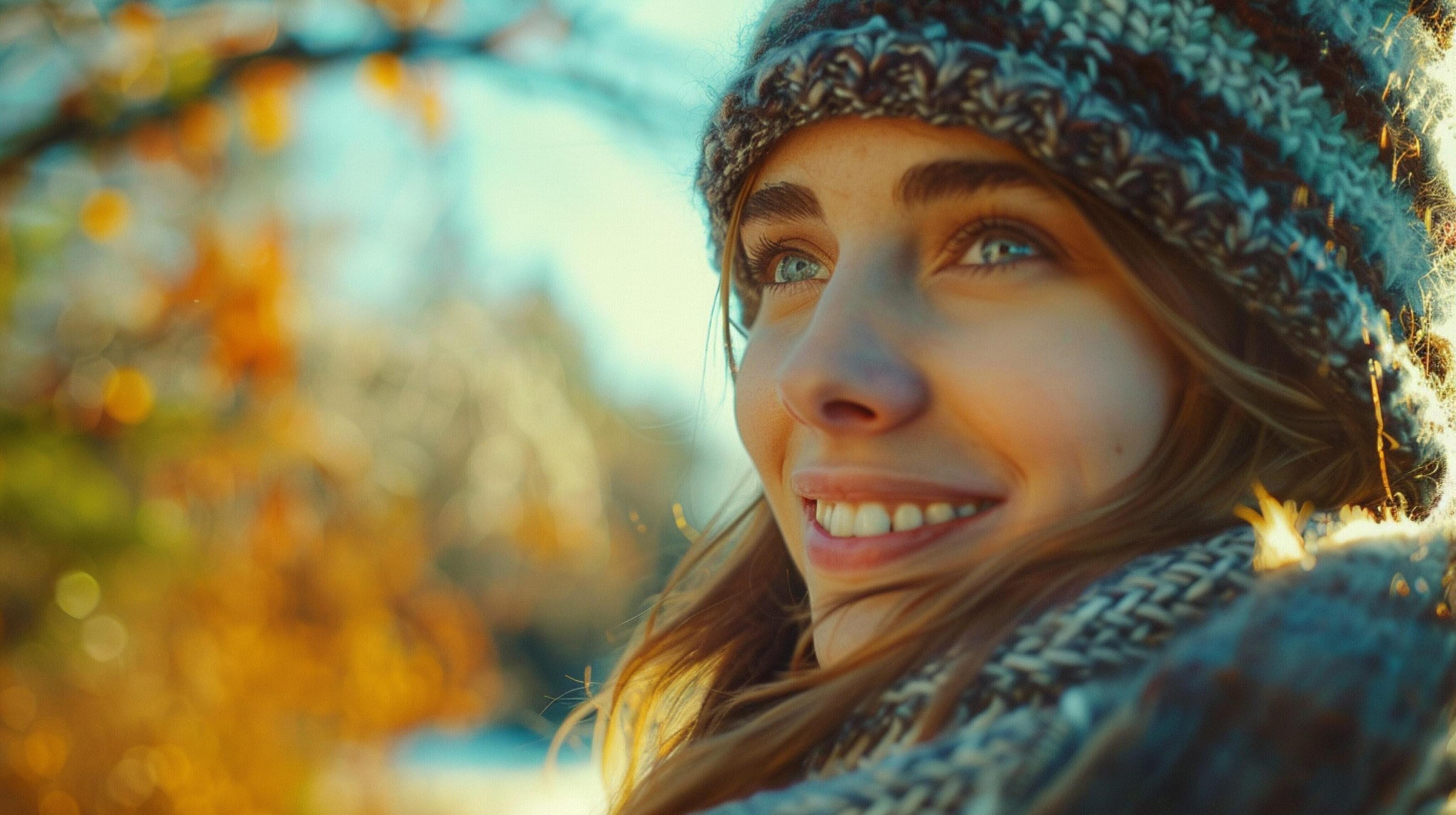 young woman outdoors looking at camera smiling Stock Free