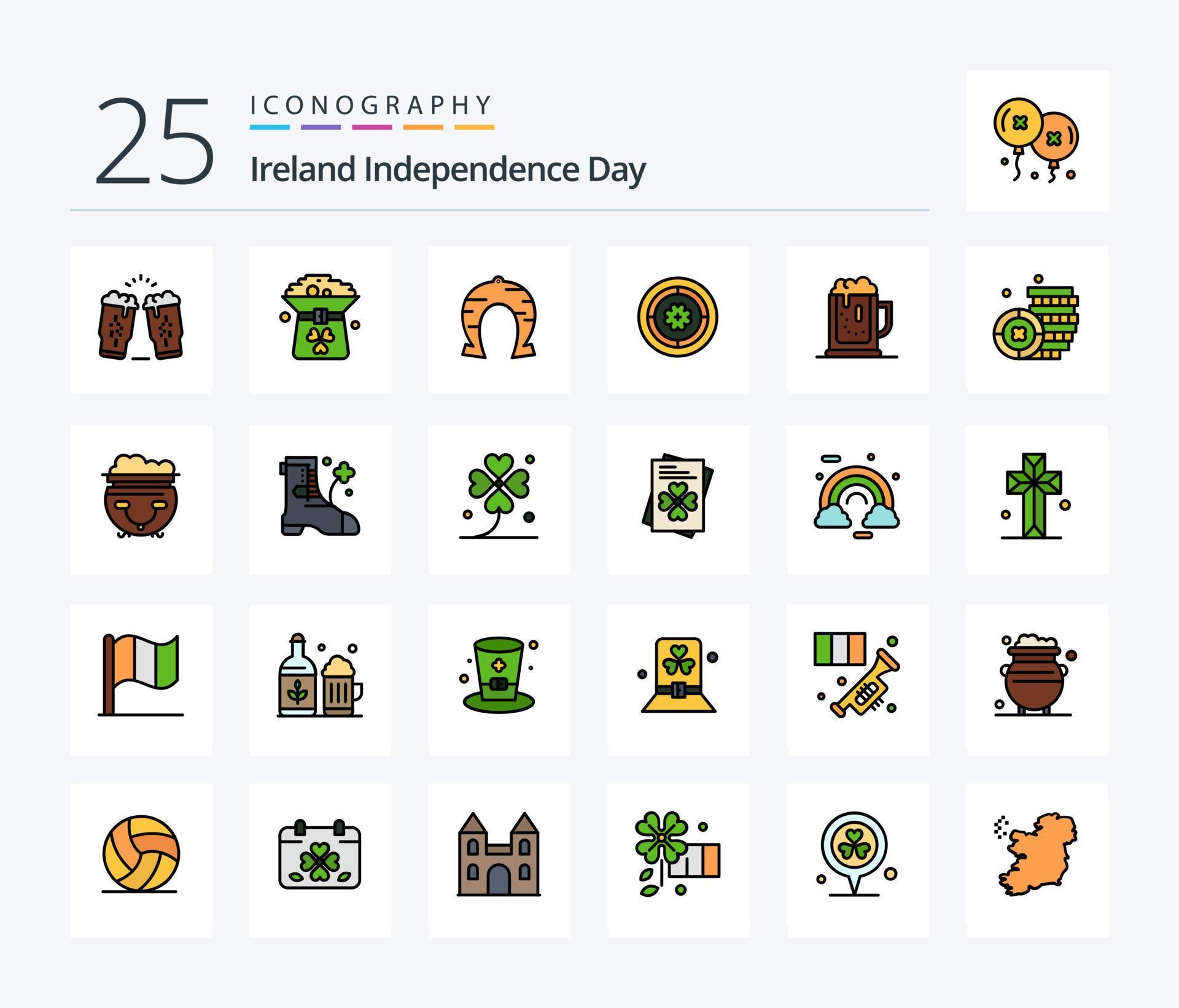 Ireland Independence Day 25 Line Filled icon pack including circle. flower. hat. patricks. horseshoe Stock Free