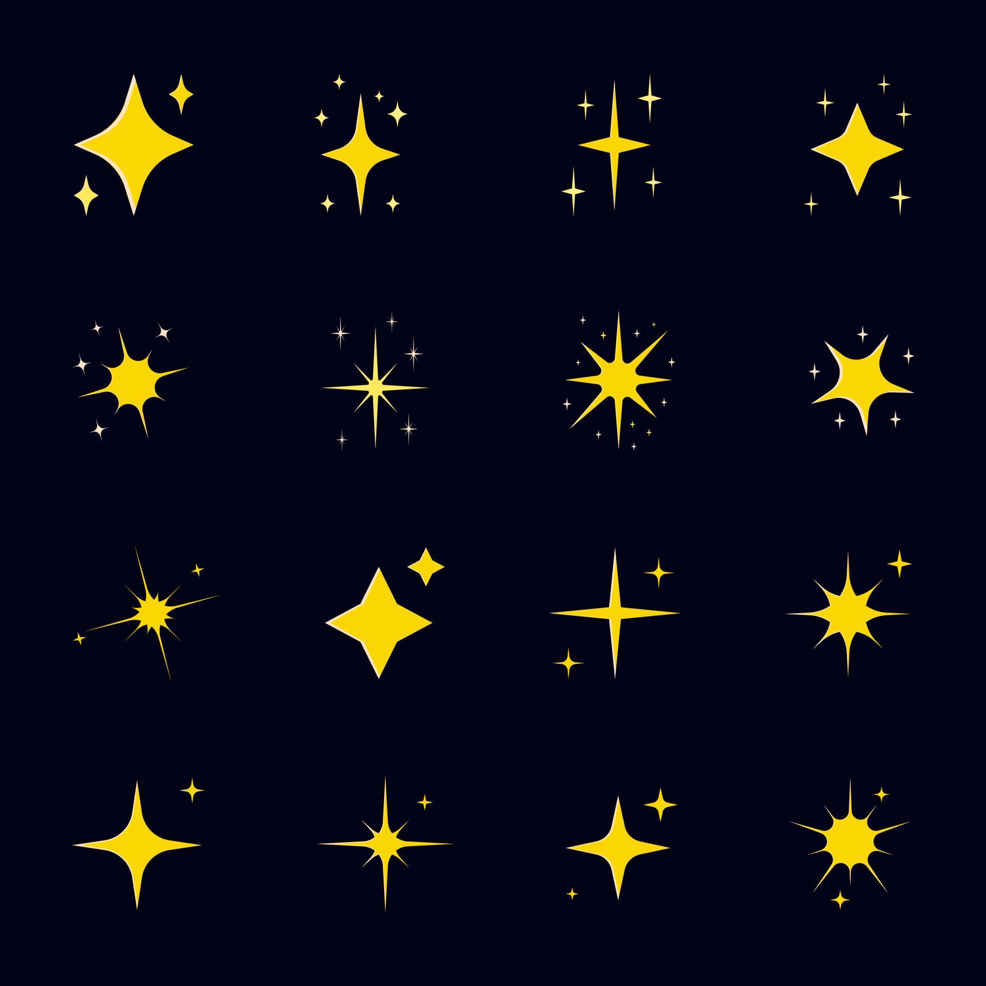 Set of illustrations of sparkling stars in the sky, simple symbols for design elements. Glitter, new year, yellow, night. Stock Free and Free SVG