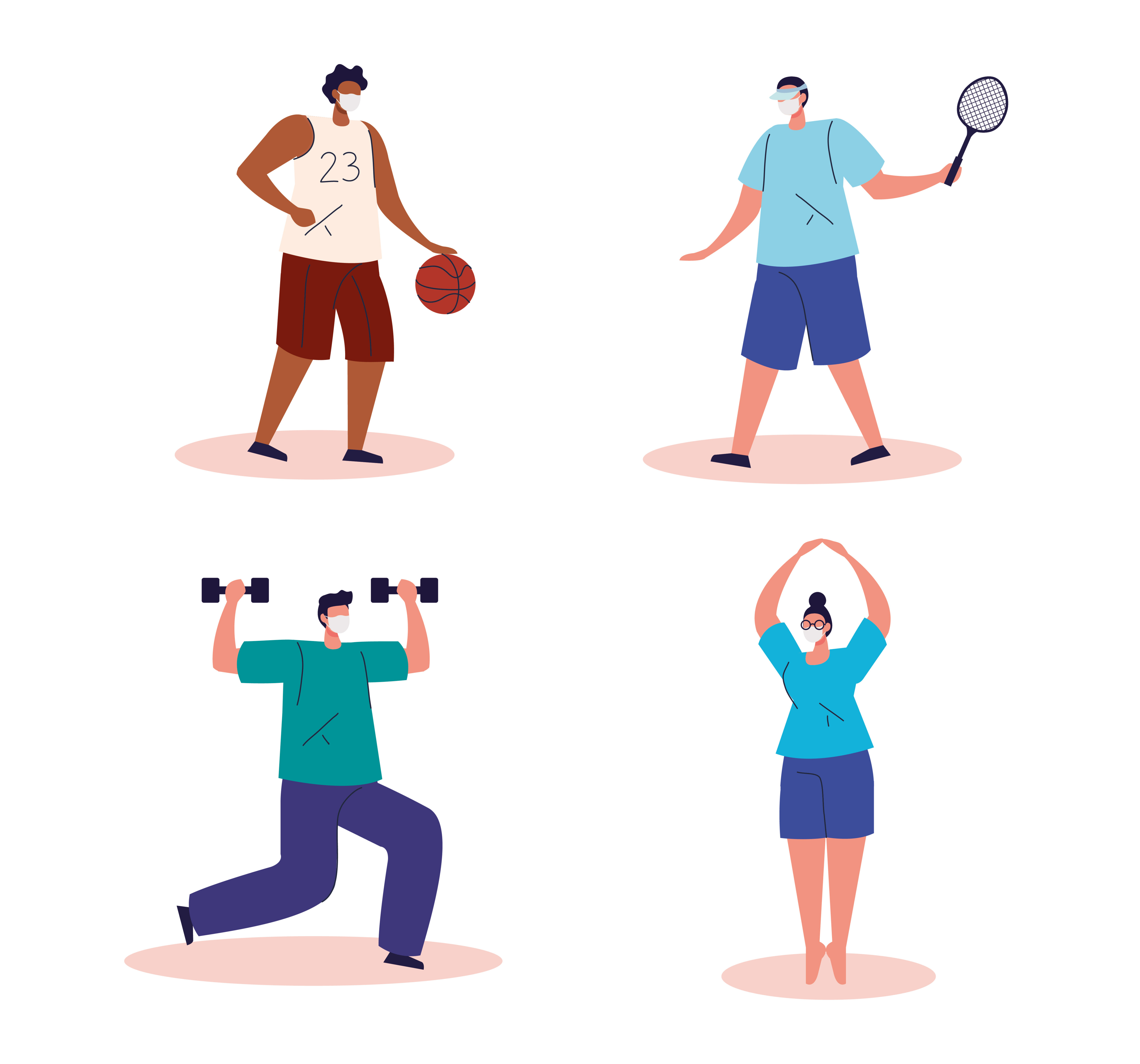 group of people practicing exercise using face mask Free Vector