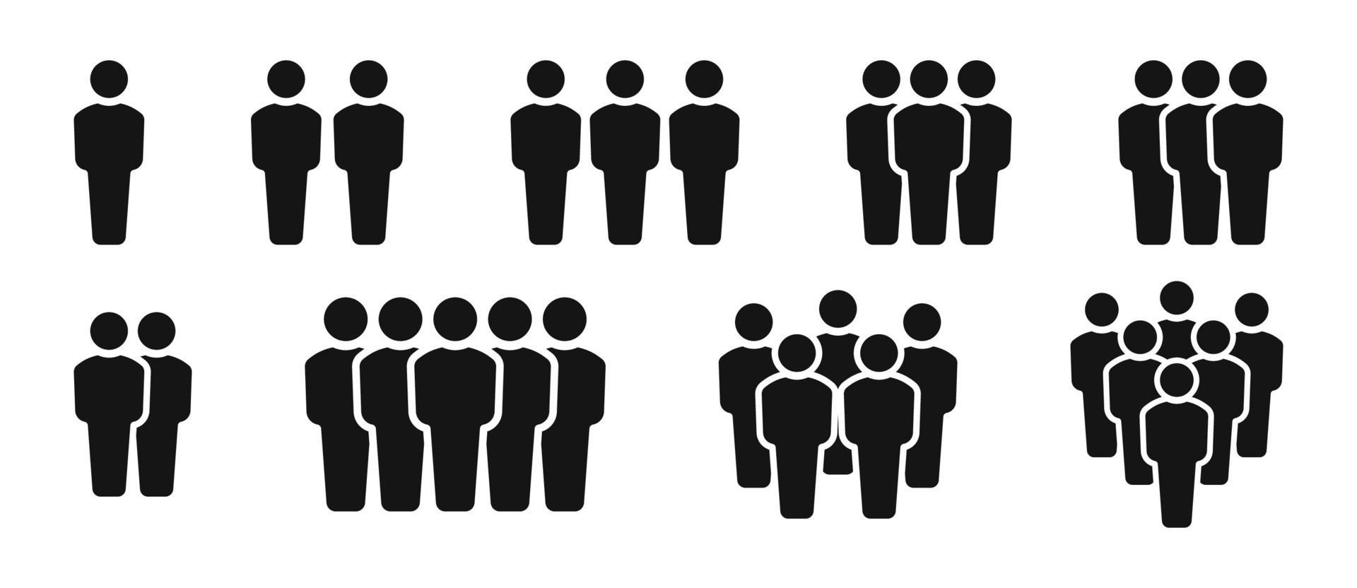 Group of people vgector icon set. Team work icons. Organization staff symbols. Free Vector