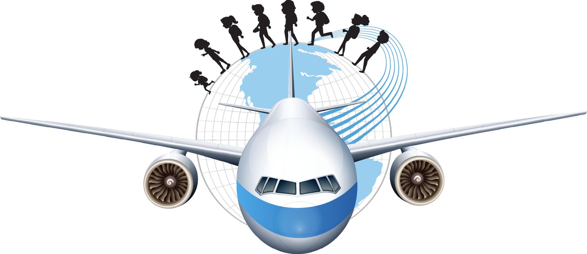 Silhouette tourist people with plane Free Vector