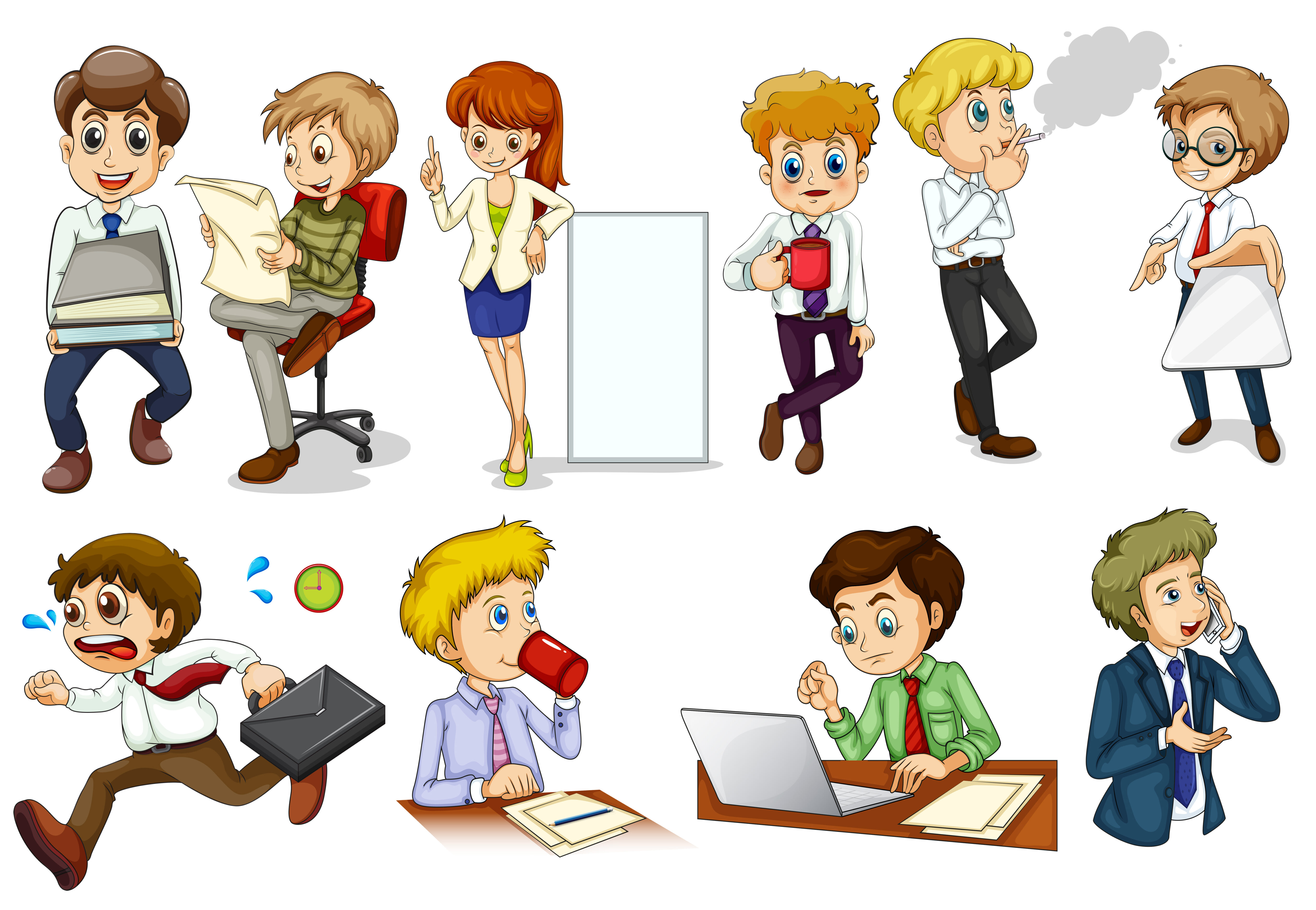 Business minded people engaging in different activities Free Vector