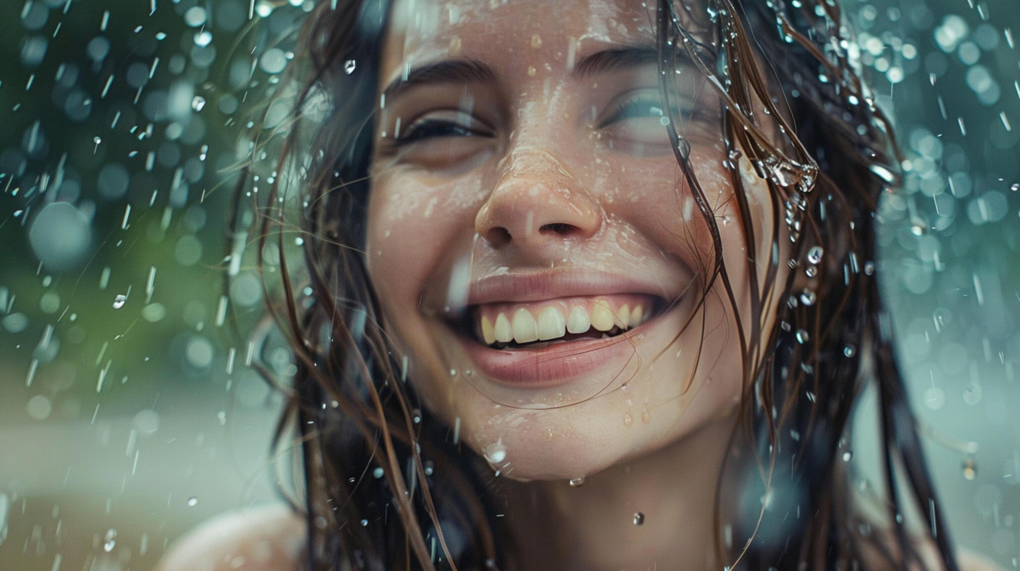 young woman smiling wet hair looking at camera Stock Free