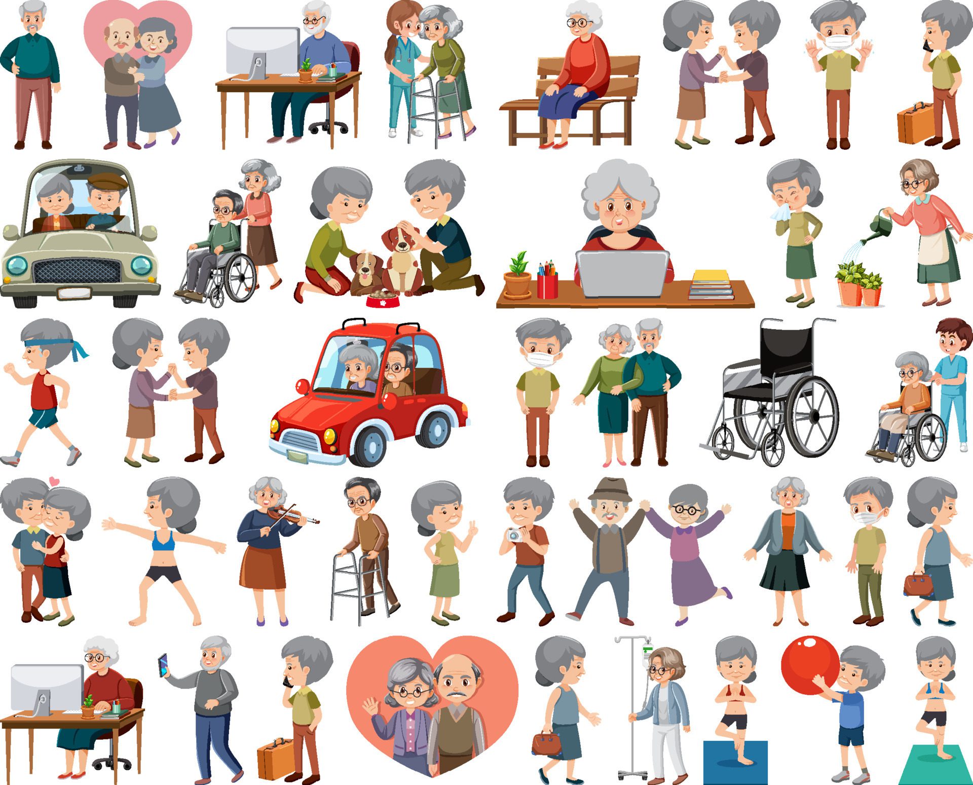 Collection of elderly people icons Free Vector