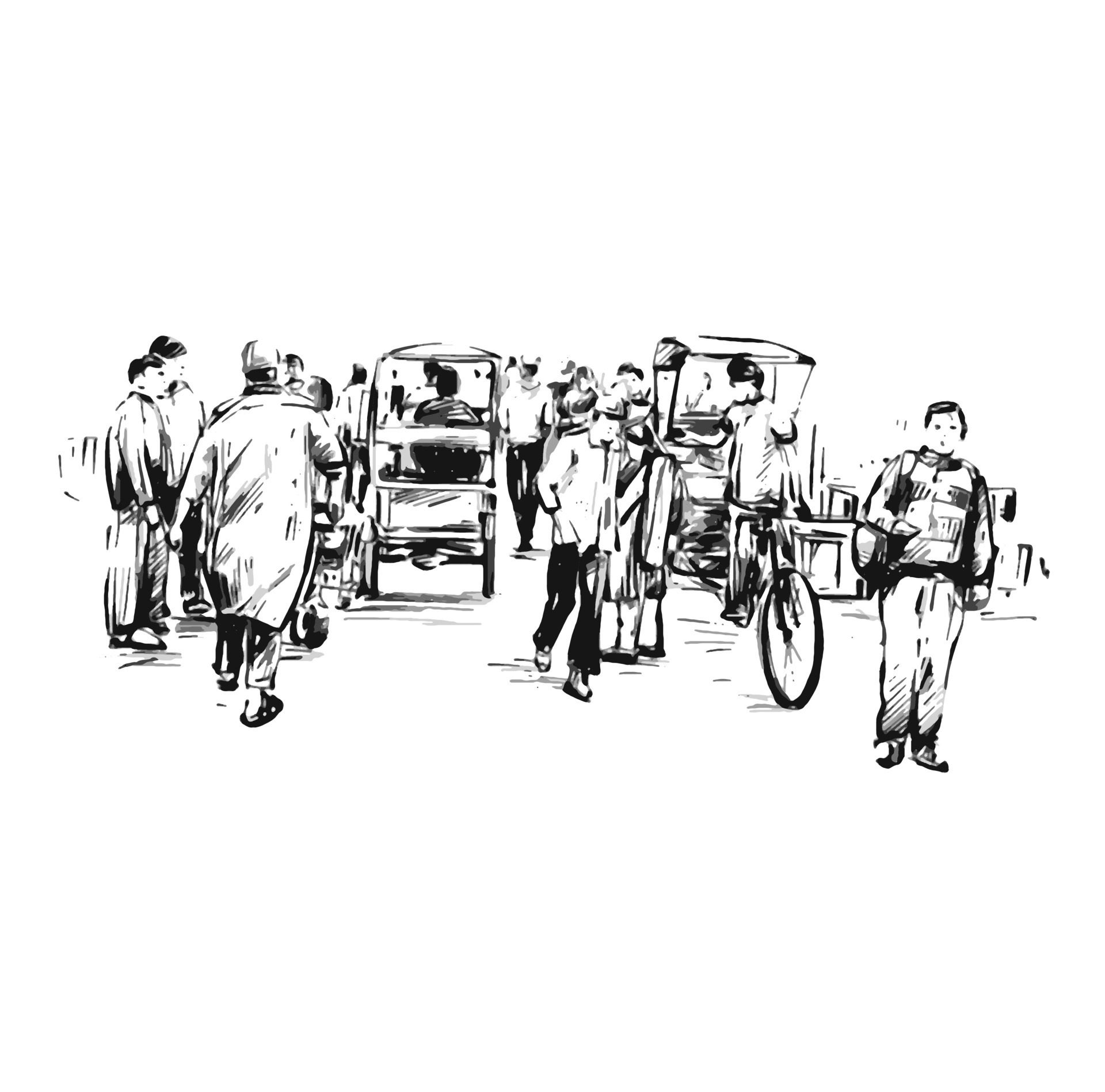 Drawing of people walking at local market in India Free Vector