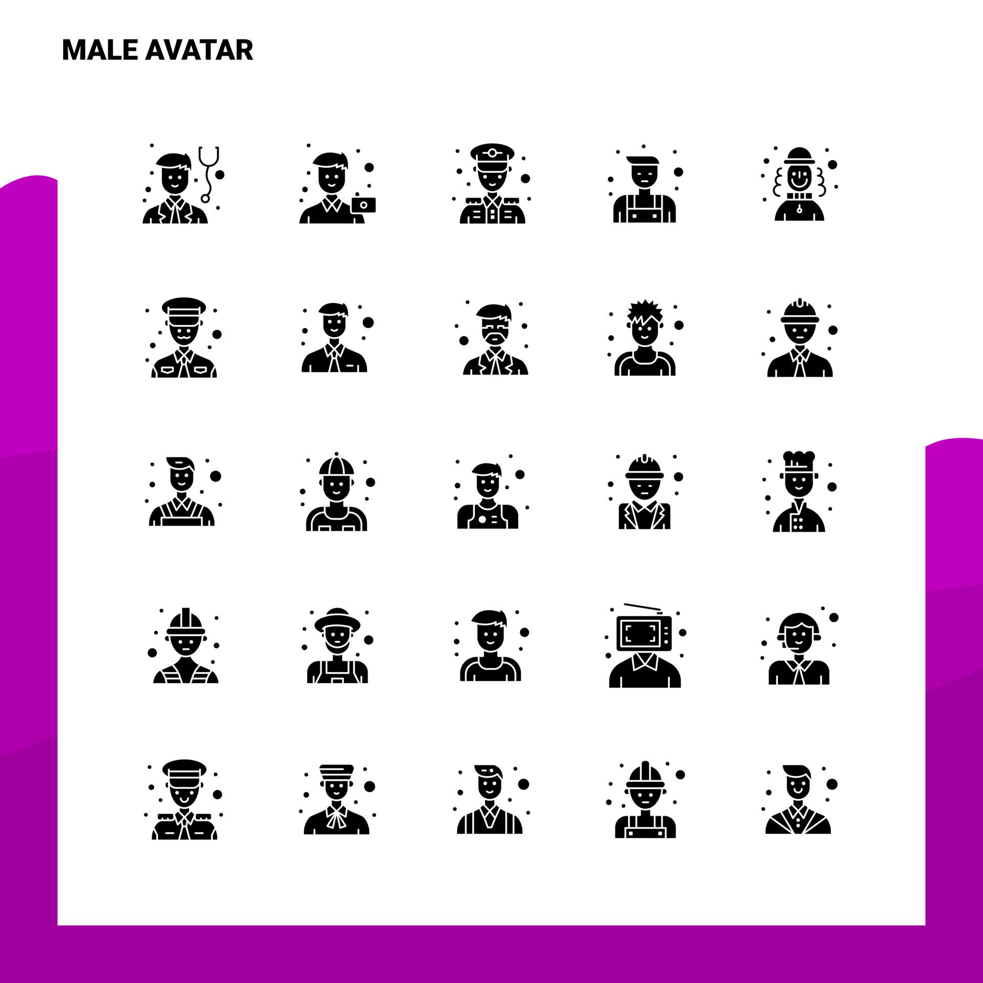 25 Male Avatar Icon set Solid Glyph Icon Vector Illustration Template For Web and Mobile Ideas for business company Free Vector