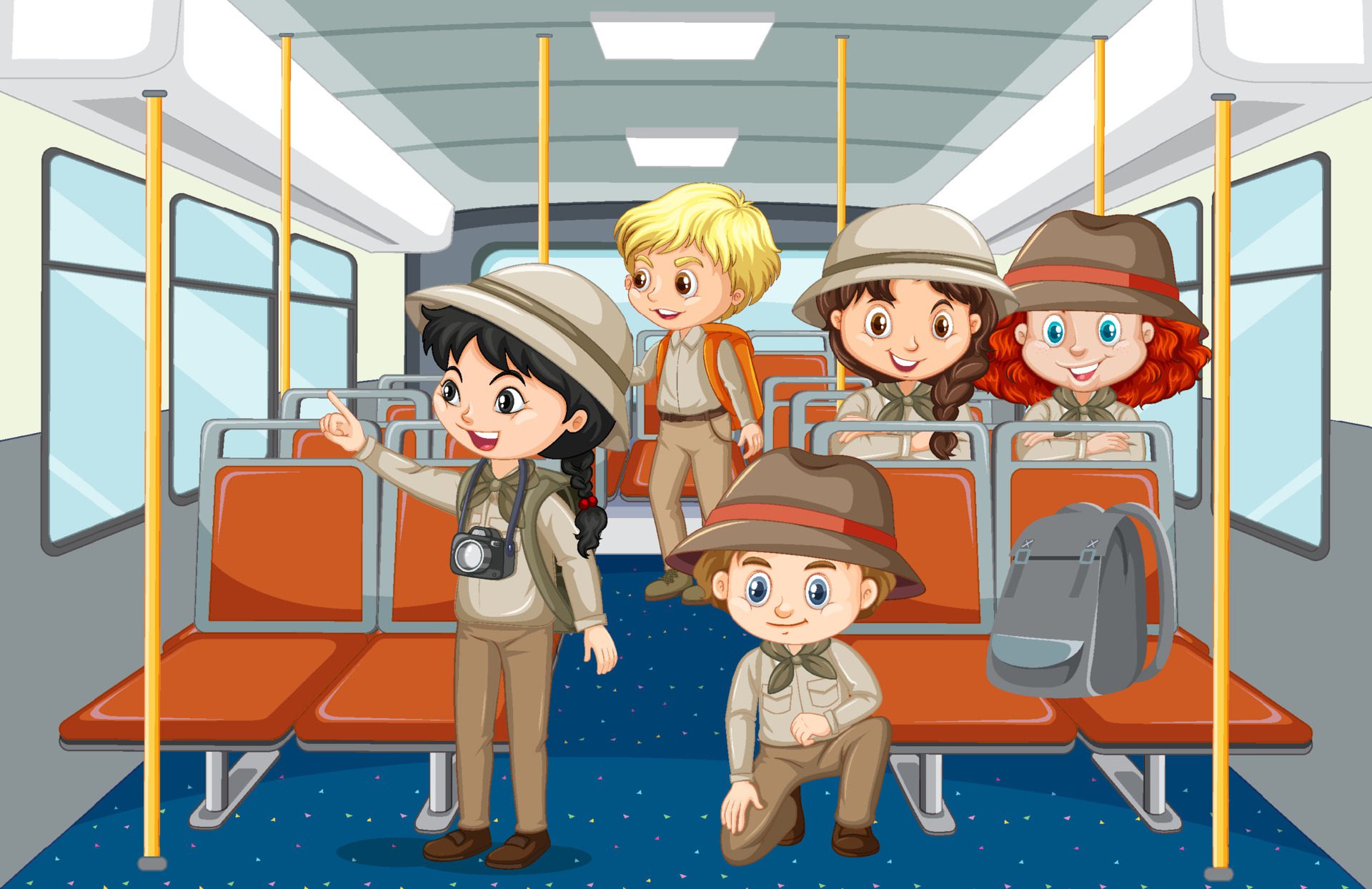 Scene with many people using public transportation Free Vector