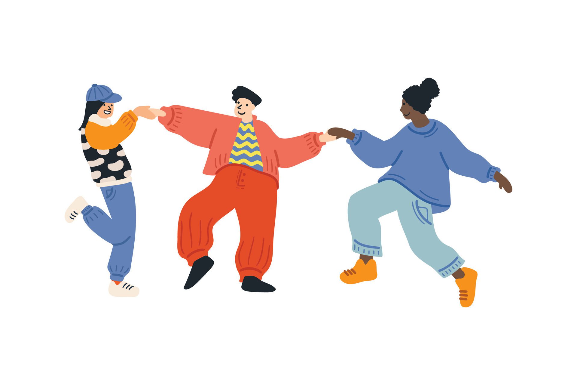 a group of people dancing together flat illustration style Free Vector