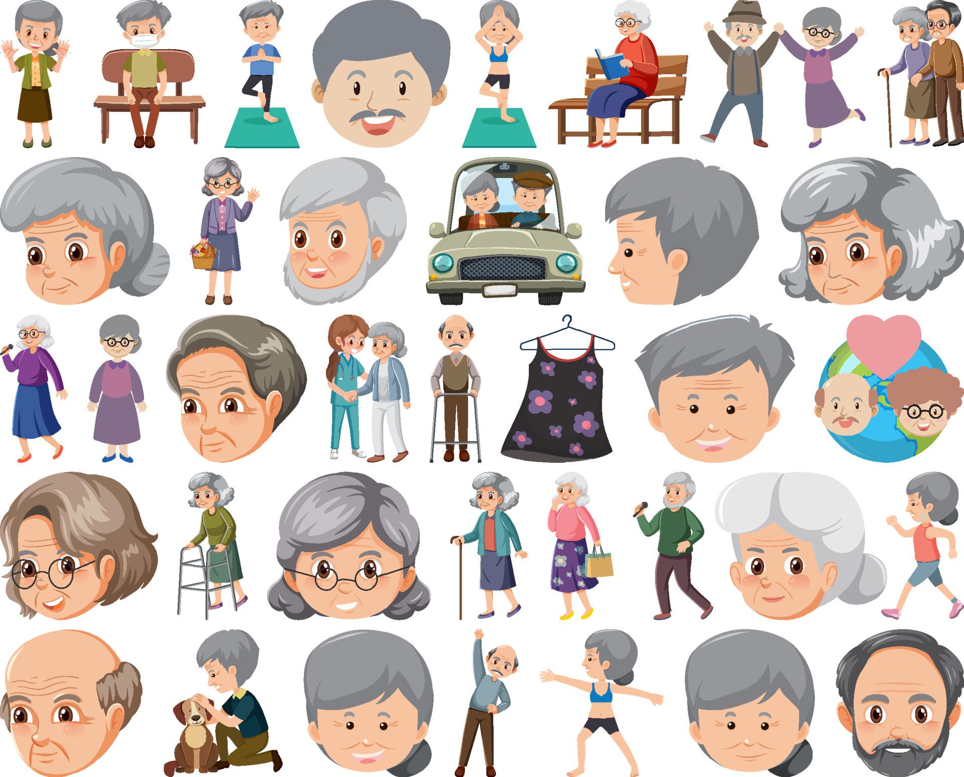 Collection of elderly people icons Free Vector