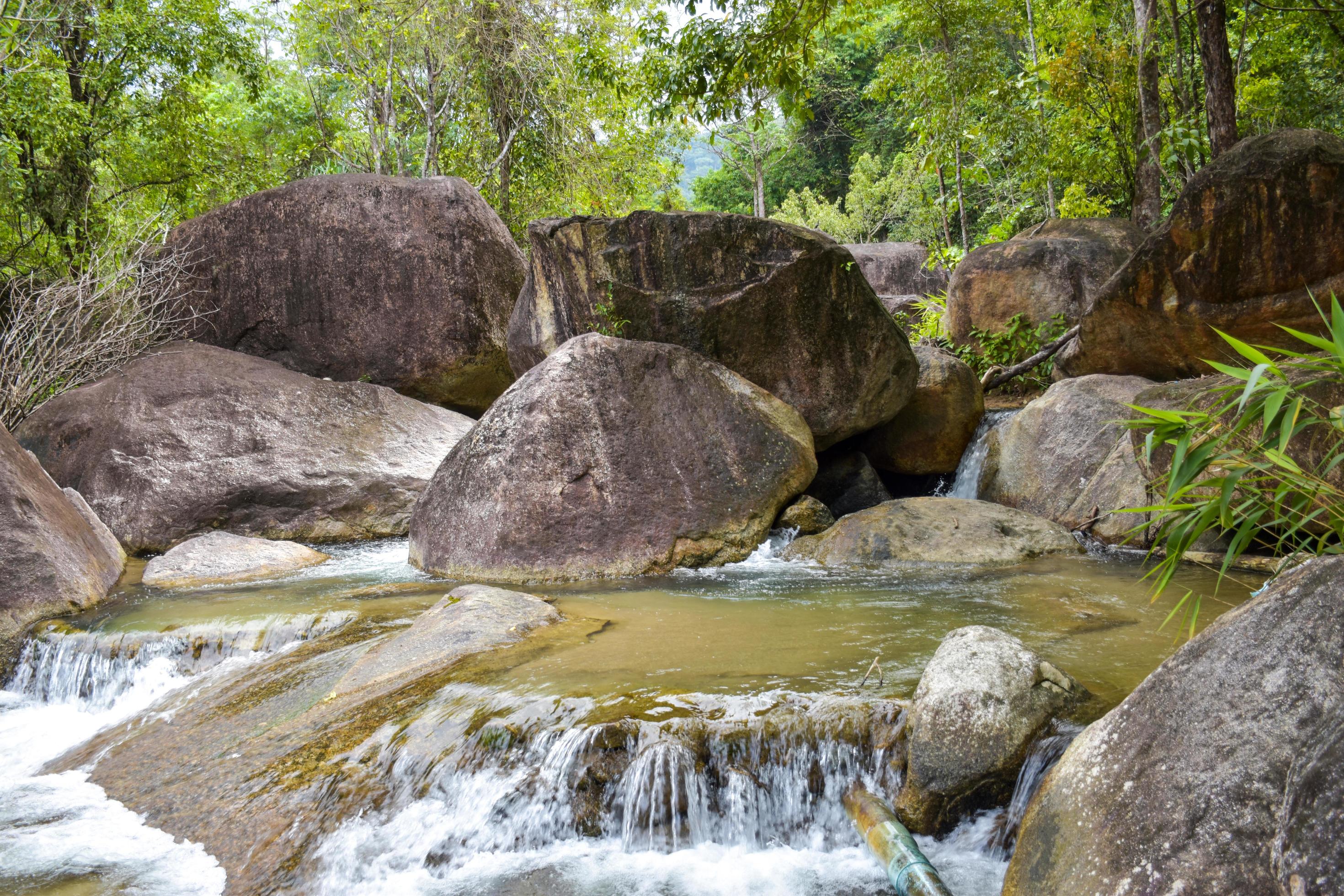 waterfal beauty nature and rock stone in south Thailand Stock Free