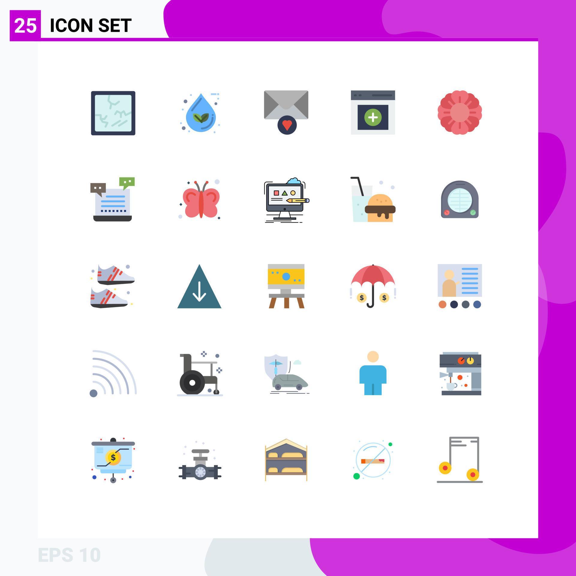 Set of 25 Modern UI Icons Symbols Signs for summer flower mail user interface Editable Vector Design Elements Stock Free