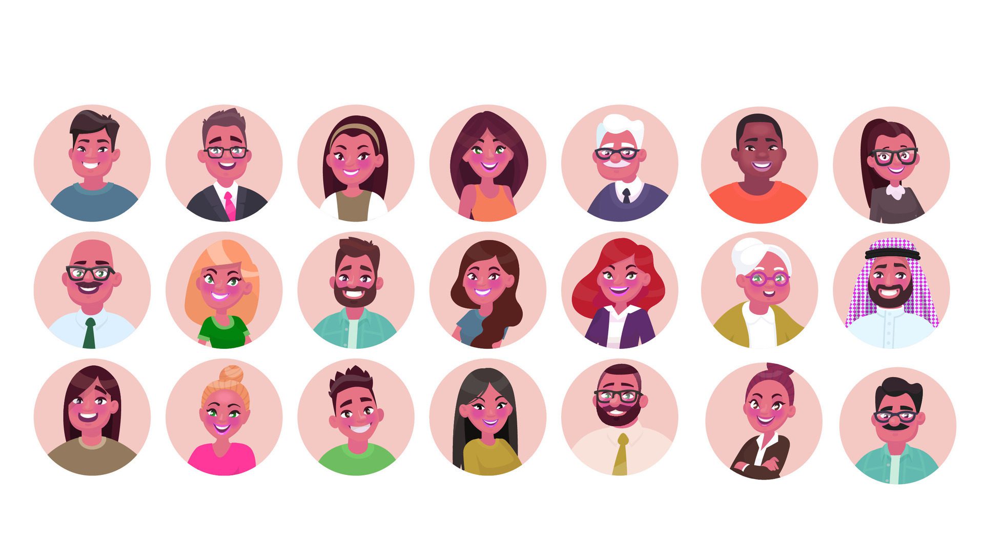 Portraits of men and women. Set of avatars of happy people of different races and age. Free Vector