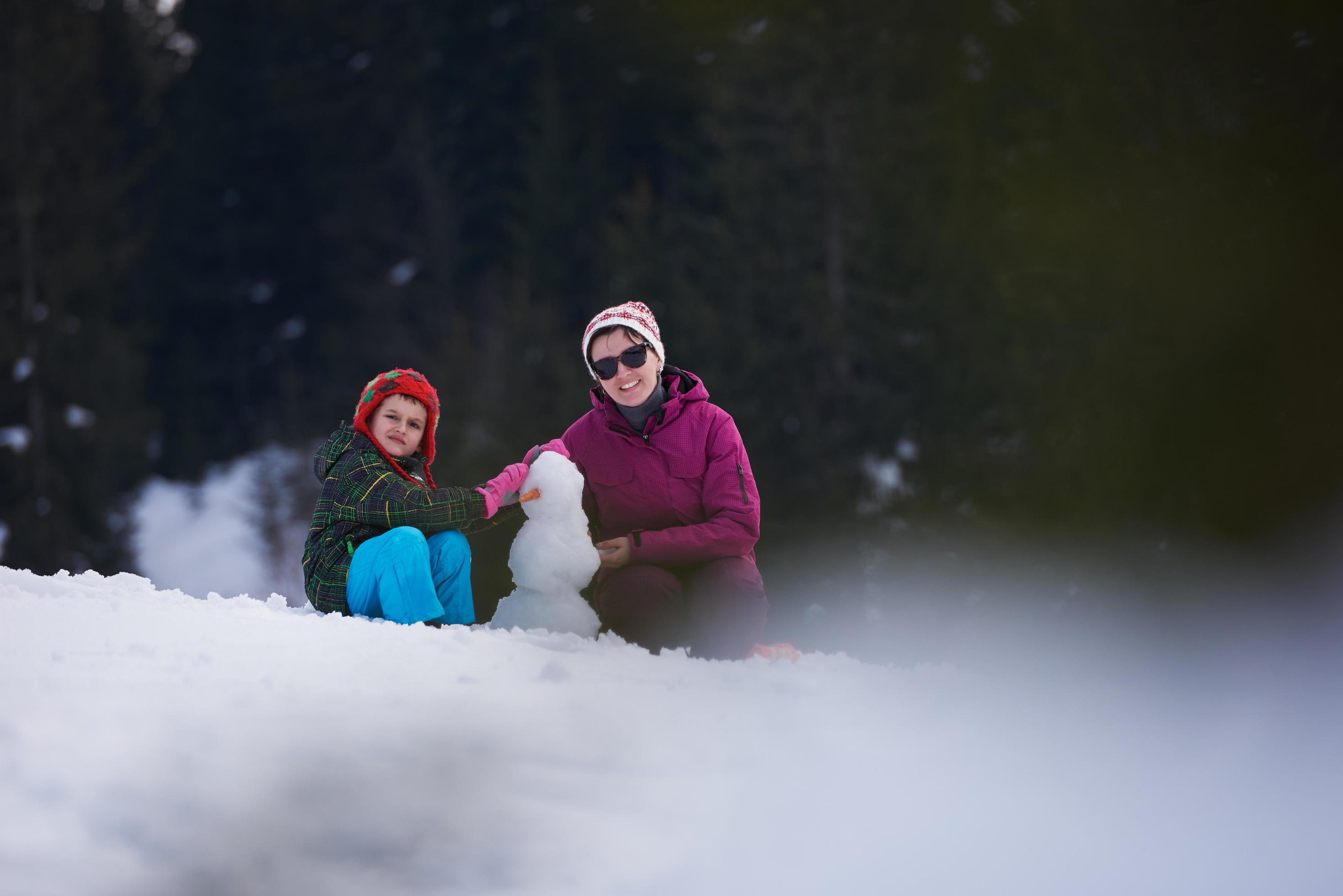 happy family building snowman Stock Free