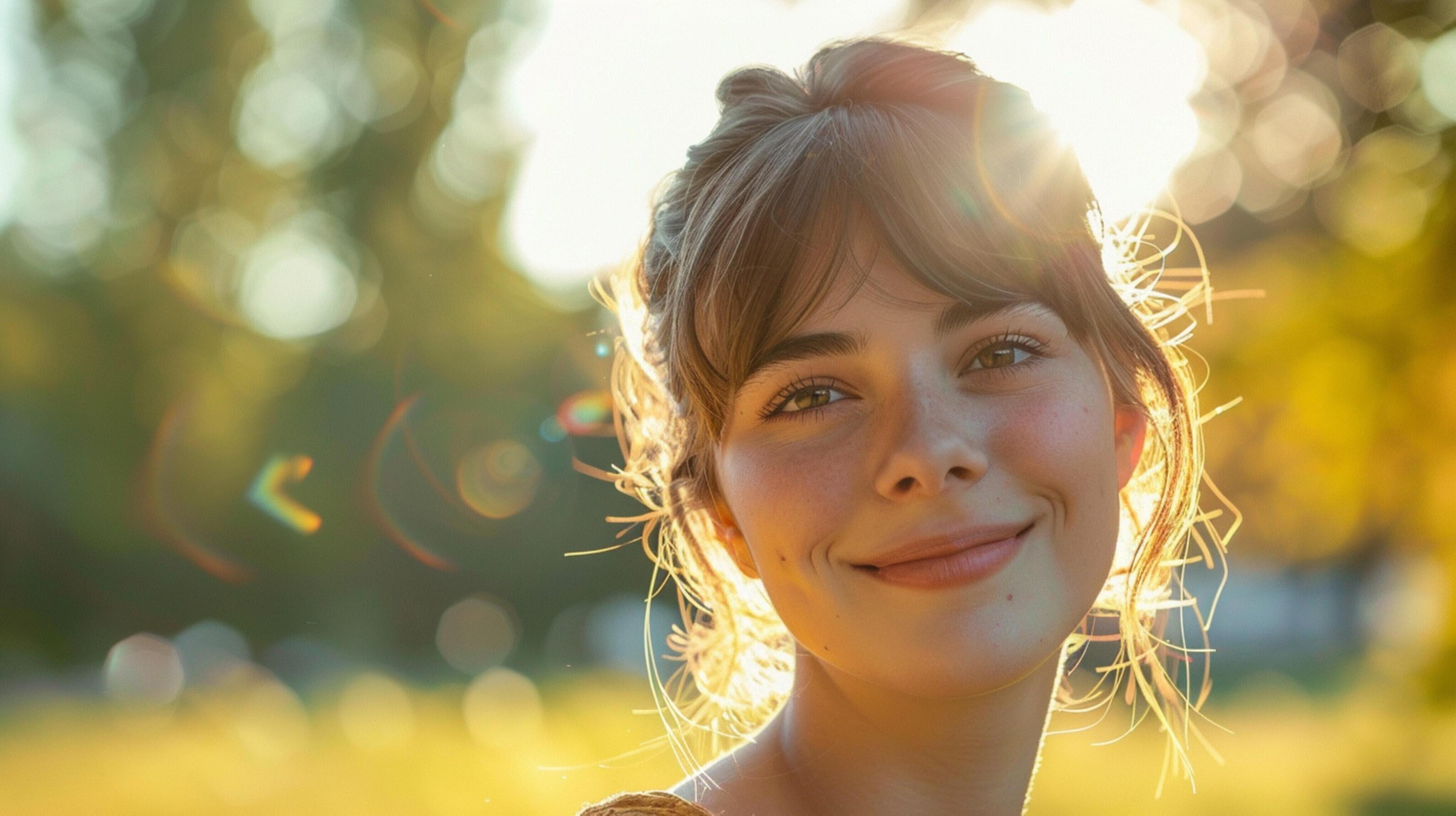 young woman outdoors looking at camera smiling Stock Free