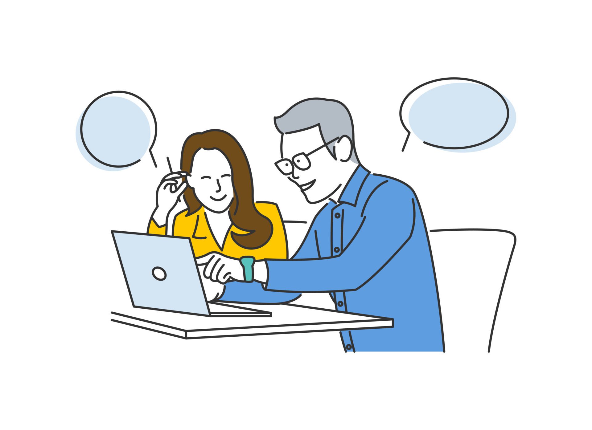 Icon illustration of two people working together on business strategy Free Vector