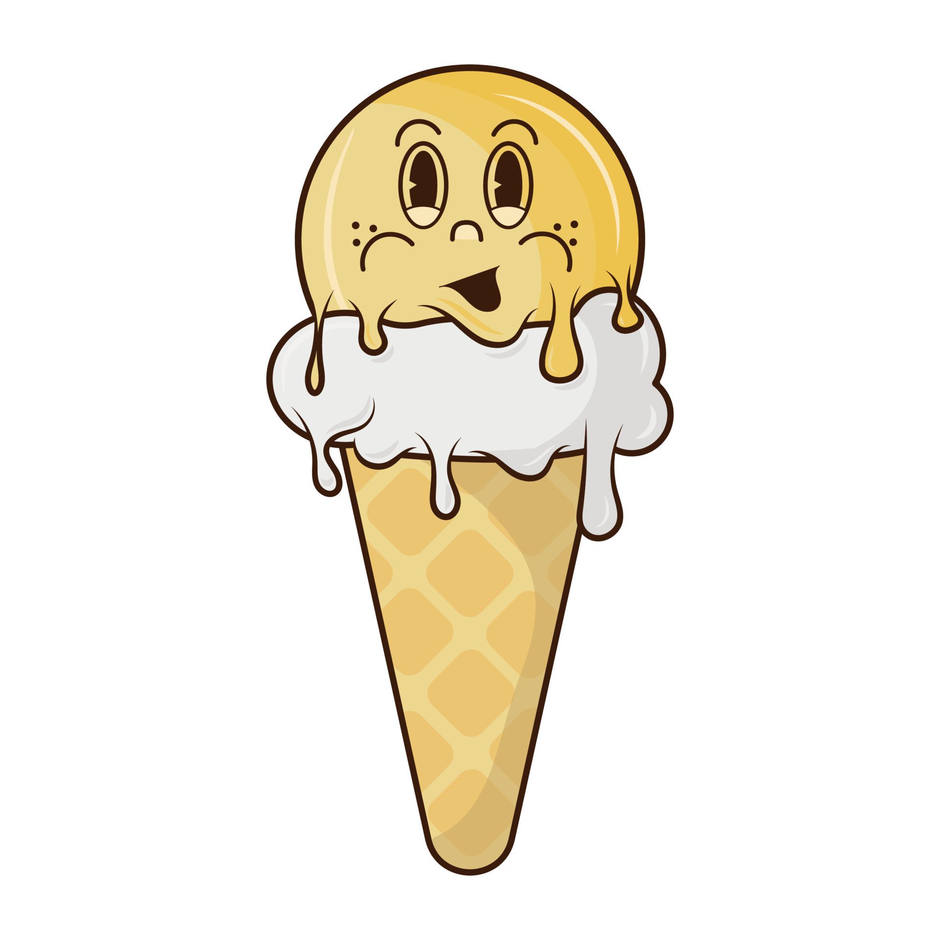 Ice cream in a bright cartoon style of Groovy. Ice cream vector in pleasant colors. isolated on a white background. Free Vector