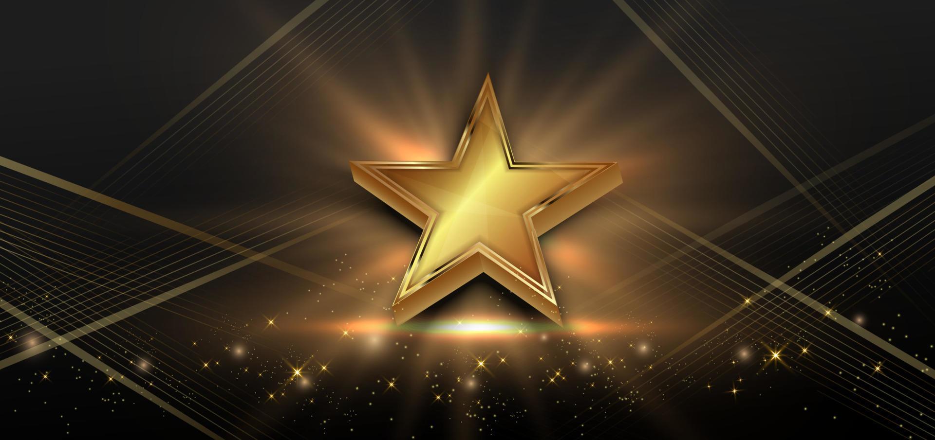 Abstract elegant star gold with lighting effect diagonal scene sparkle on black background. Template premium award design. Stock Free