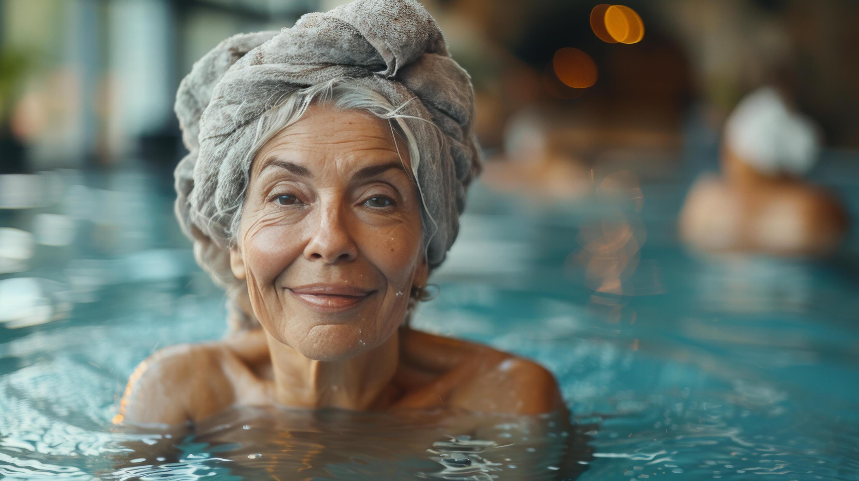 Woman Smiles Swimming Pool Stock Free