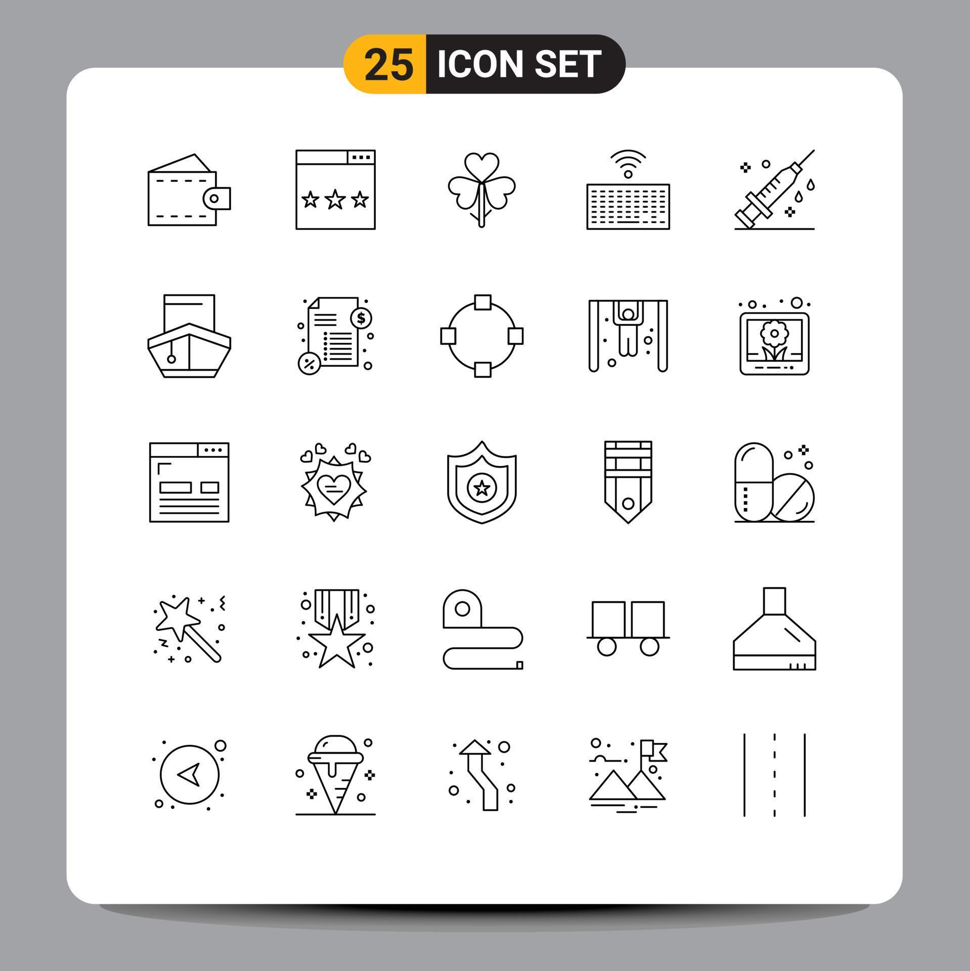 Set of 25 Modern UI Icons Symbols Signs for type keyboard search hardware flower Editable Vector Design Elements Stock Free and Free SVG