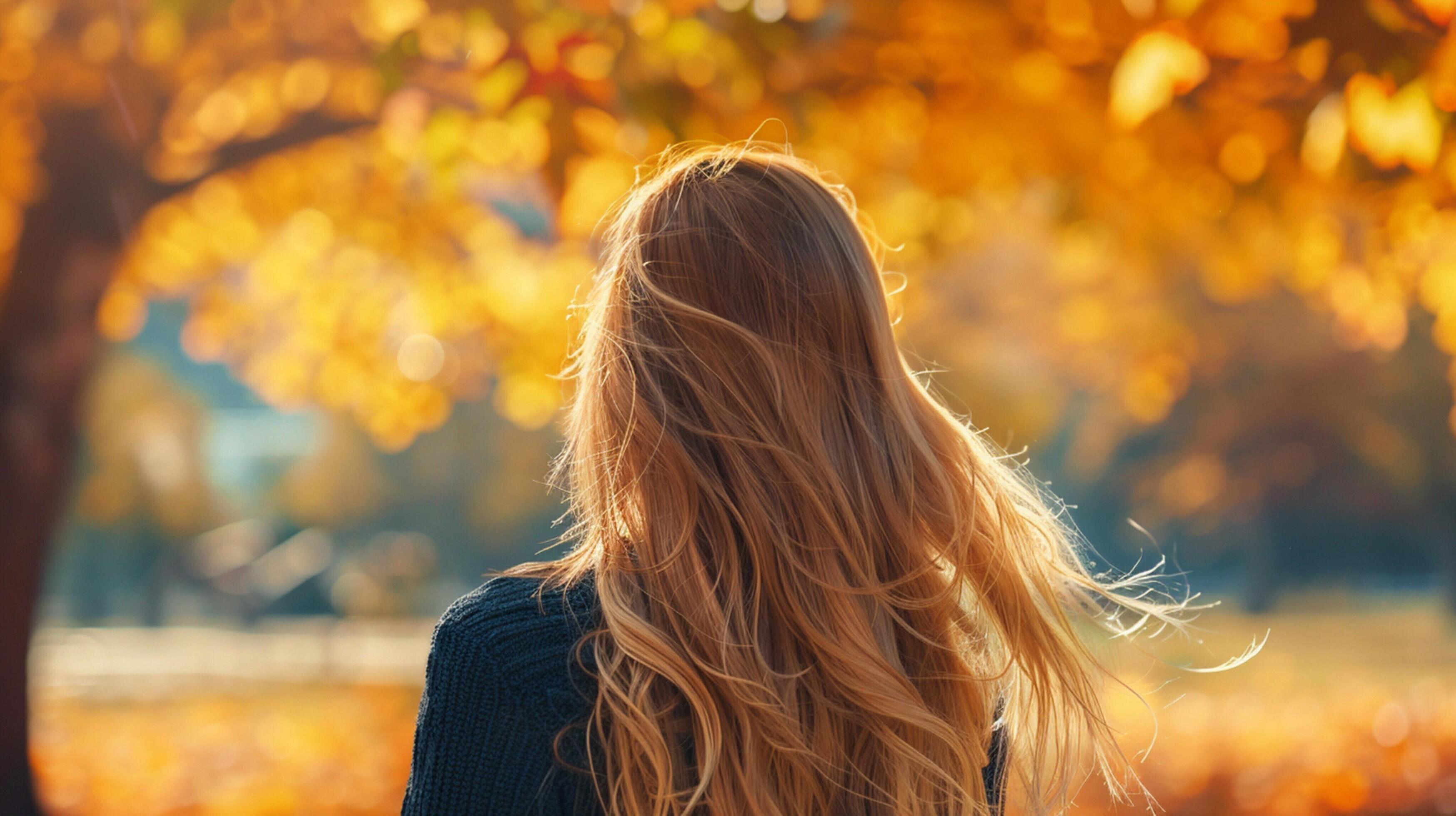 young woman with long blond hair enjoying autumn Stock Free